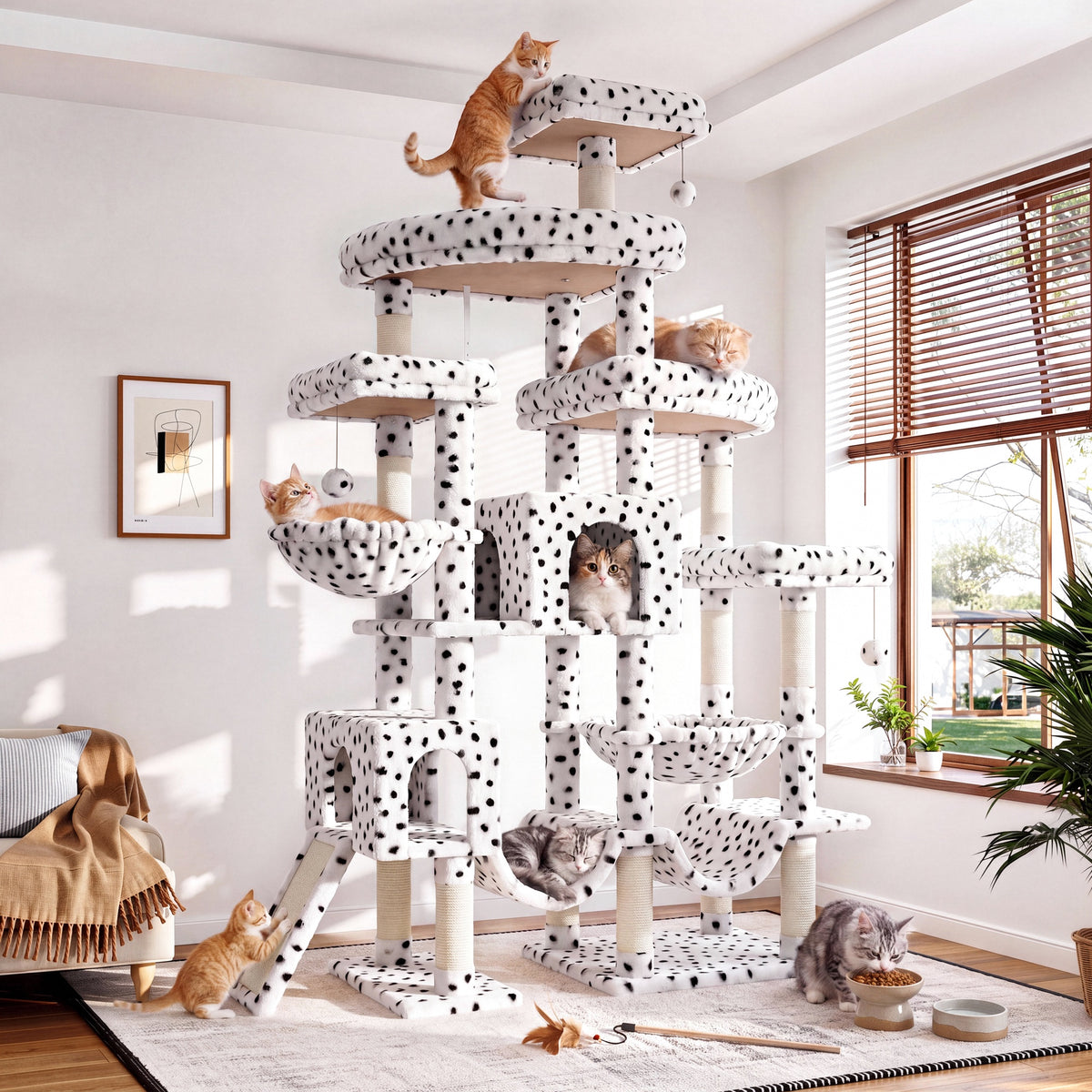 Merrland 83" Multi-Level Large Cat Tree with 2 Condos, Plush Perches, Sisal Scratching Posts, Hammocks & Toys for All Cats