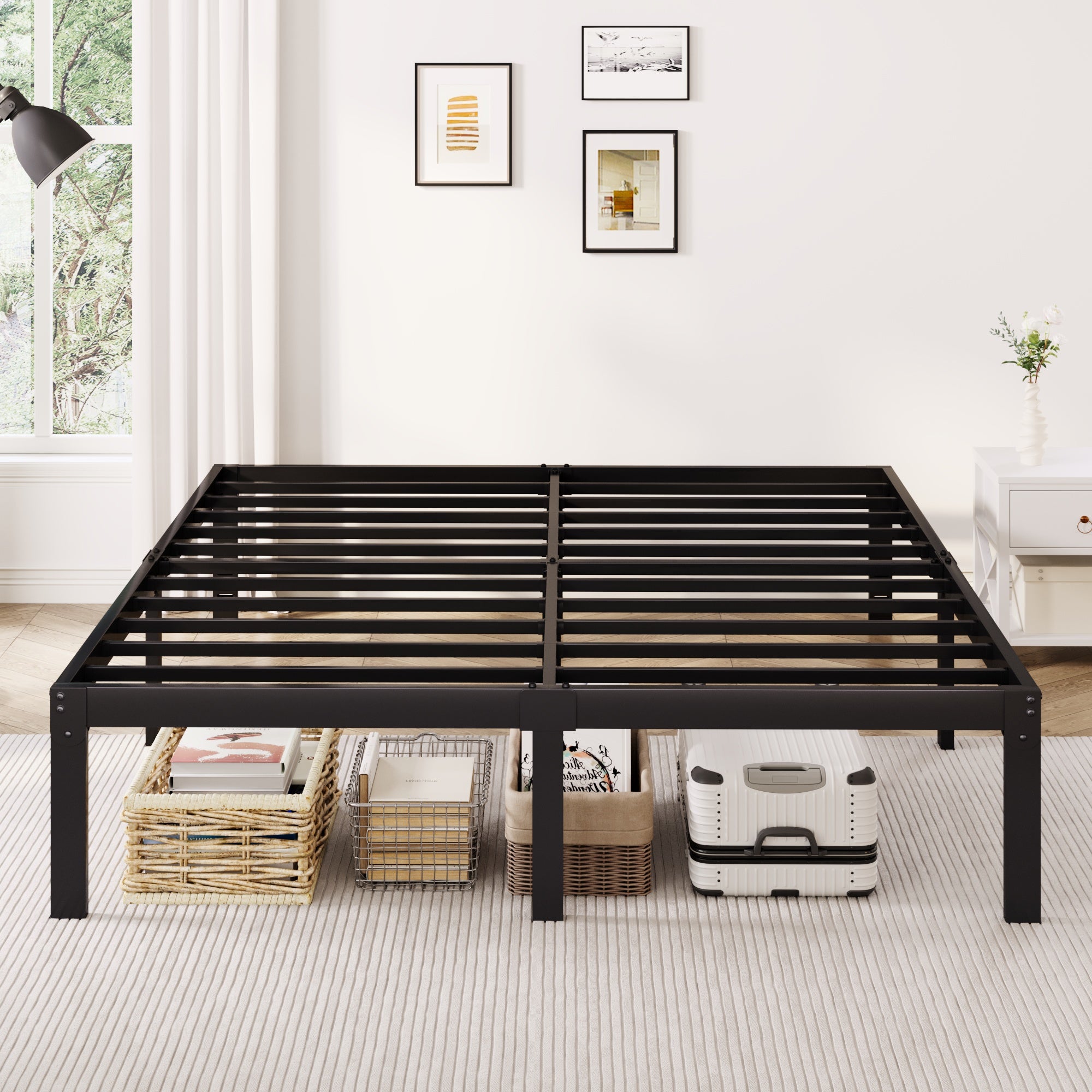 Merrland 12 Inch Metal Platform Bed Frame, Heavy-Duty, Under-Bed Storage Space, Easy Assembly, Headboard Compatible