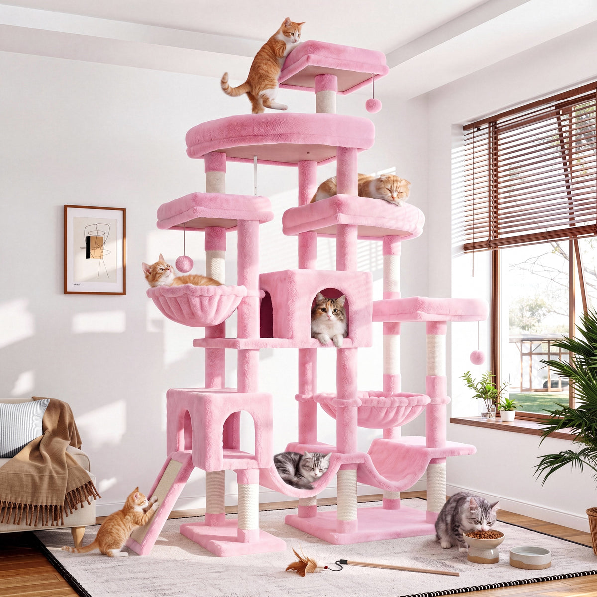 Merrland 83" Multi-Level Large Cat Tree with 2 Condos, Plush Perches, Sisal Scratching Posts, Hammocks & Toys for All Cats