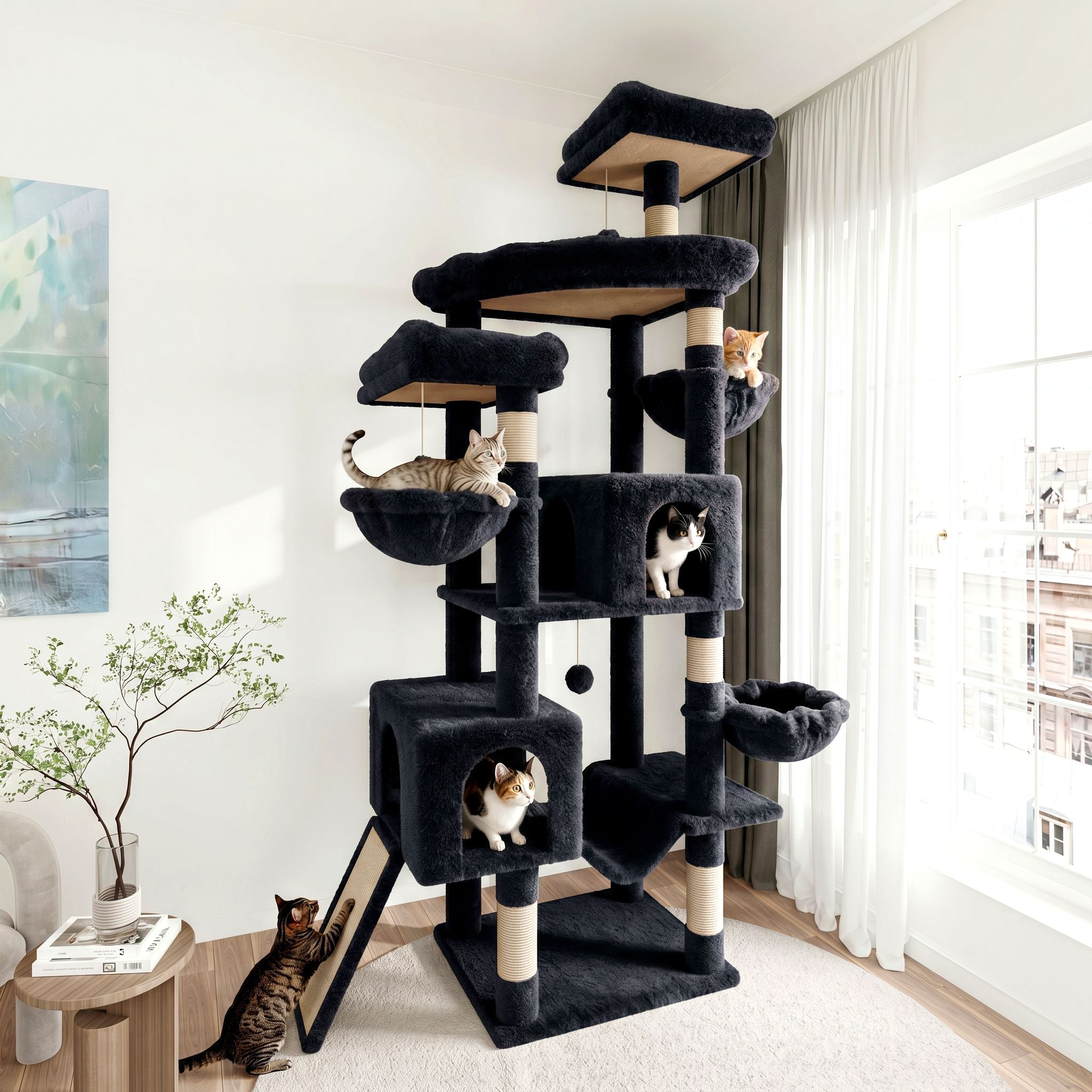 Merrland 82" Multi-Level Large Cat Tree Tower for Indoor Kitties, Cat Furniture with Plush Condo Hammock Top Perch, Sisal Scratching Posts & Ramp