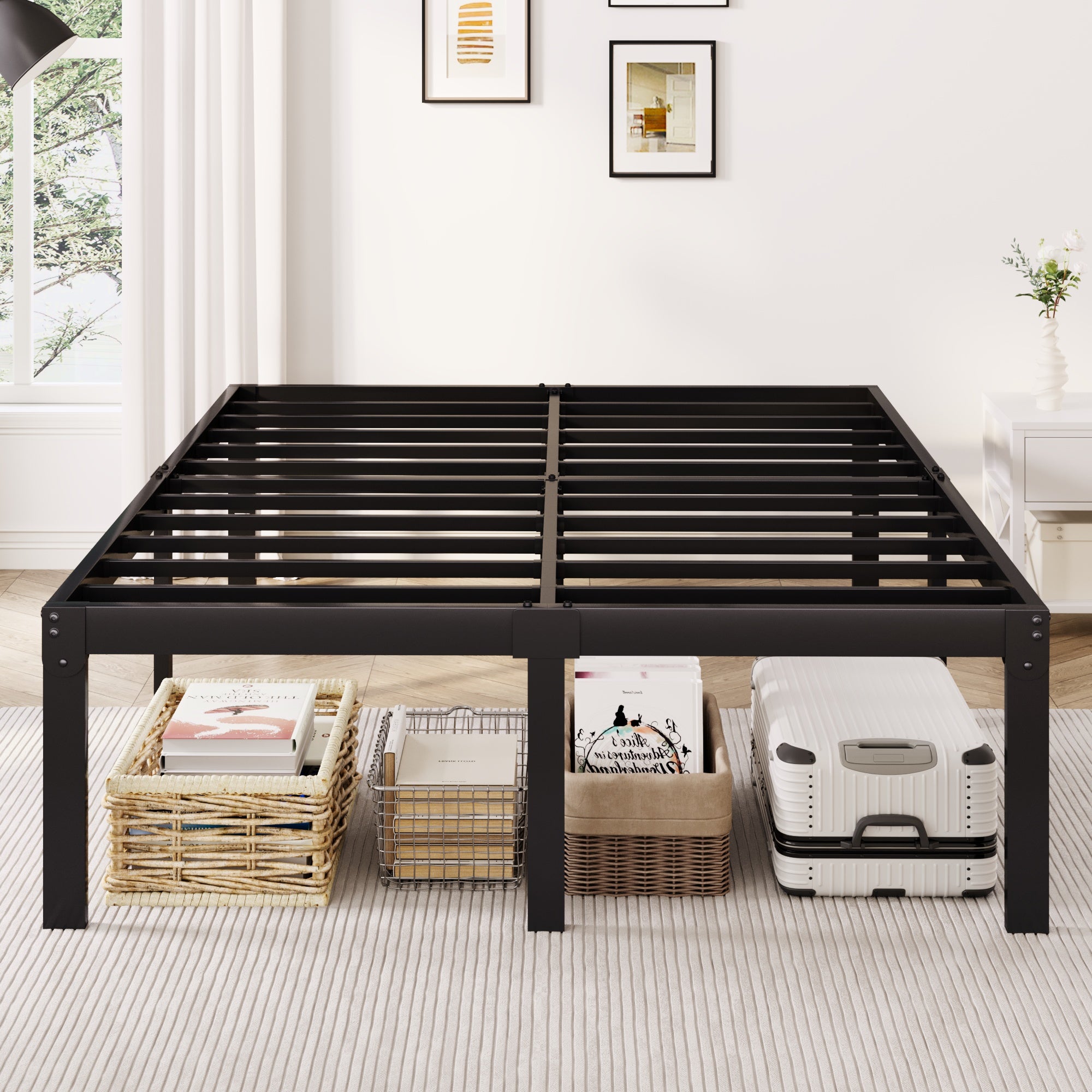 Merrland 18" Metal Platform Bed Frame, Heavy-Duty, Ample Under-Bed Storage, No Box Spring Needed