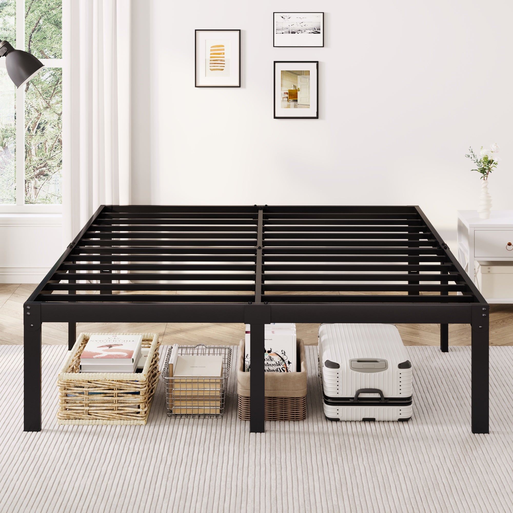 Merrland 18" Metal Platform Bed Frame, Heavy-Duty, Ample Under-Bed Storage, No Box Spring Needed