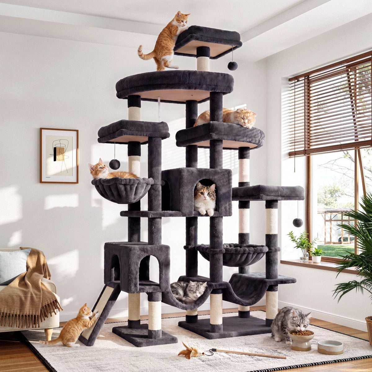 Merrland 83" Multi-Level Large Cat Tree with 2 Condos, Plush Perches, Sisal Scratching Posts, Hammocks & Toys for All Cats