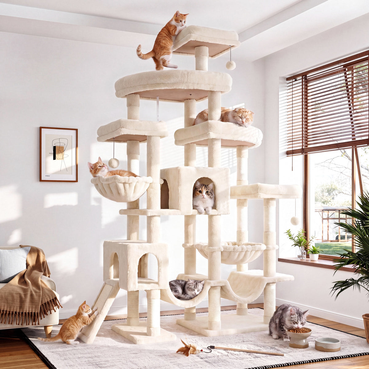 Merrland 83" Multi-Level Large Cat Tree with 2 Condos, Plush Perches, Sisal Scratching Posts, Hammocks & Toys for All Cats