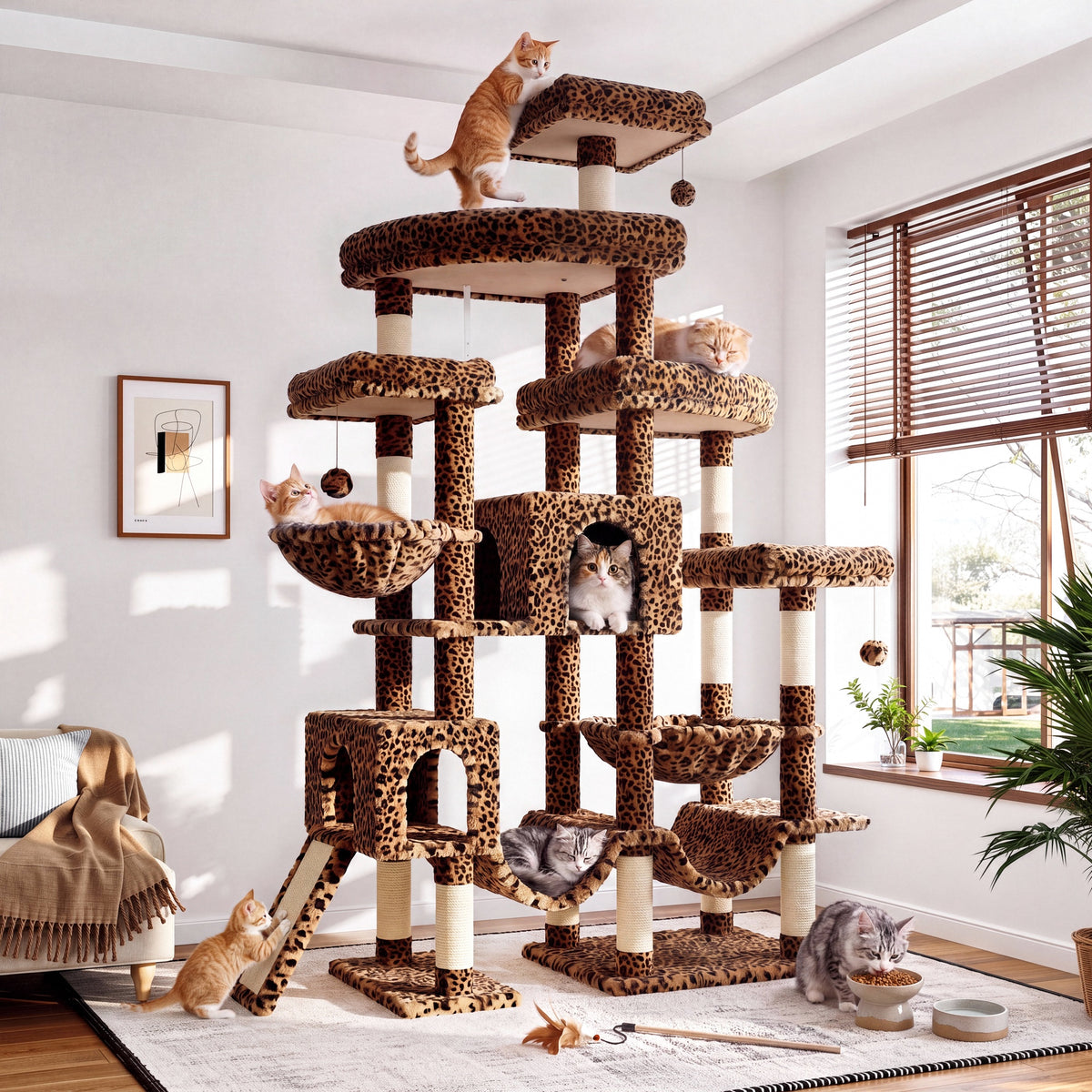 Merrland 83" Multi-Level Large Cat Tree with 2 Condos, Plush Perches, Sisal Scratching Posts, Hammocks & Toys for All Cats