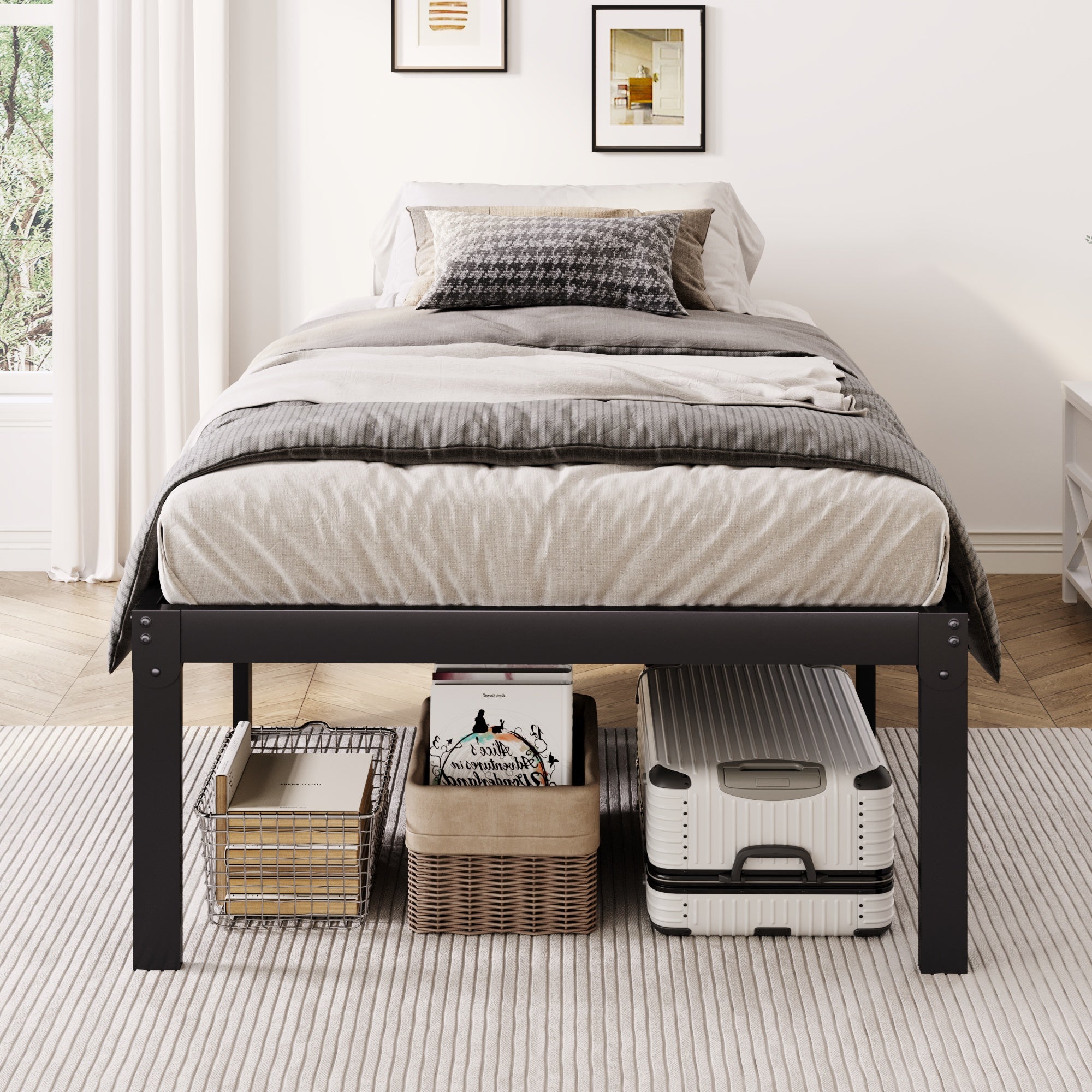 Merrland 18" Metal Platform Bed Frame, Heavy-Duty, Ample Under-Bed Storage, No Box Spring Needed
