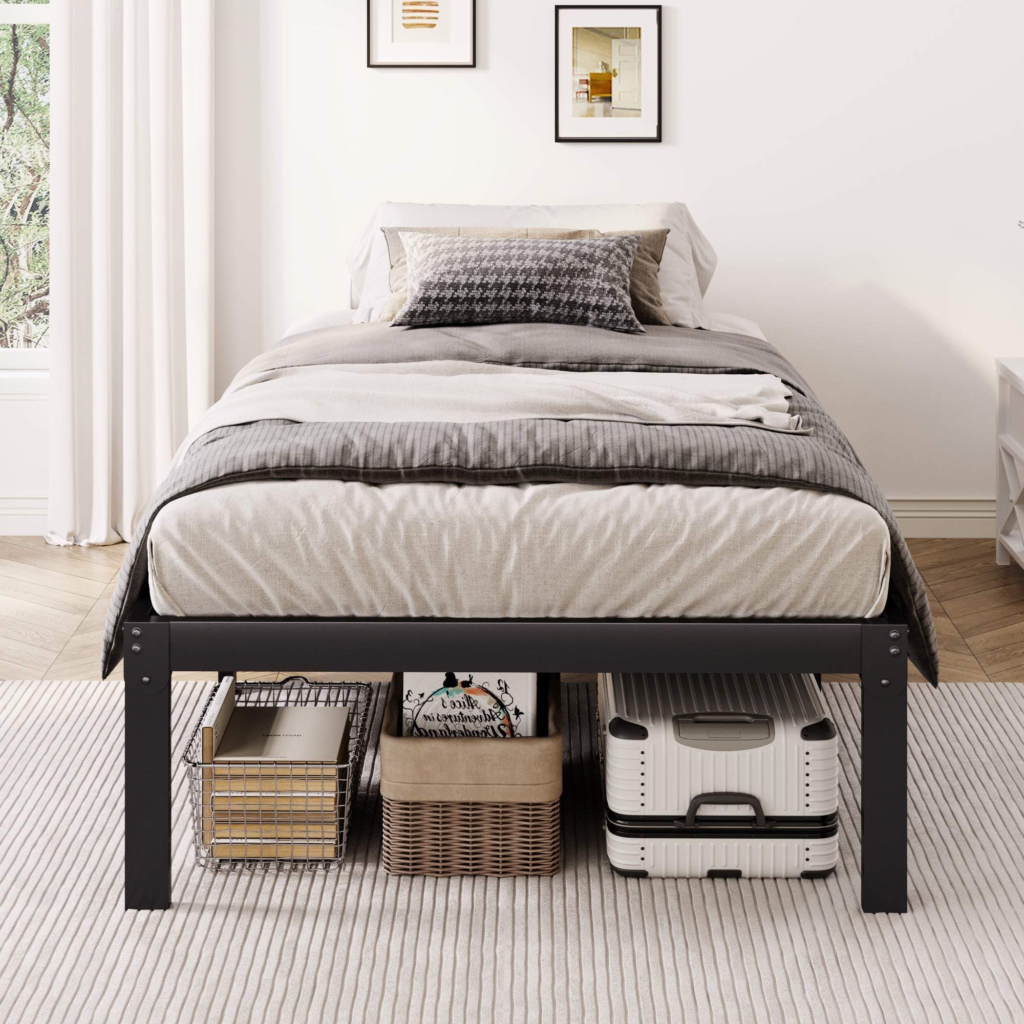 Merrland 12 Inch Metal Platform Bed Frame, Heavy-Duty, Under-Bed Storage Space, Easy Assembly, Headboard Compatible