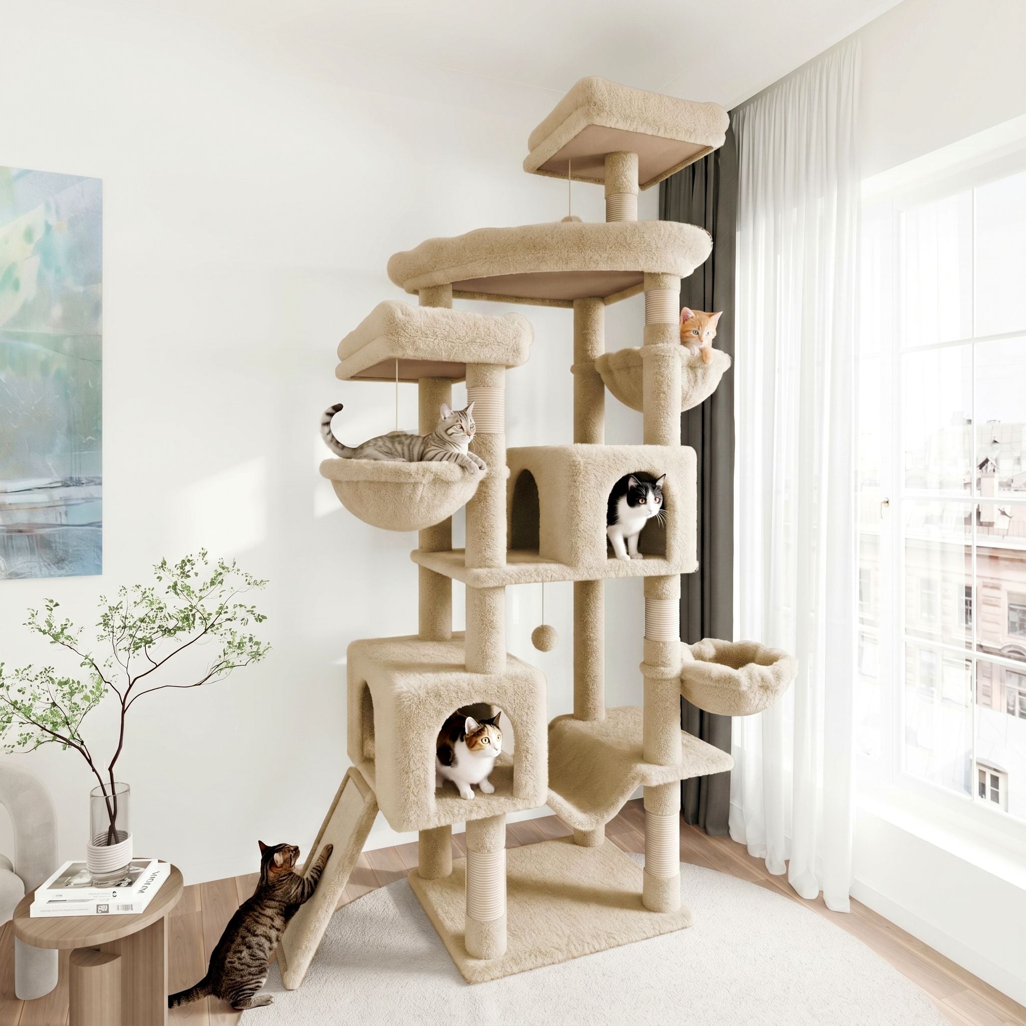 Merrland 82" Multi-Level Large Cat Tree Tower for Indoor Kitties, Cat Furniture with Plush Condo Hammock Top Perch, Sisal Scratching Posts & Ramp