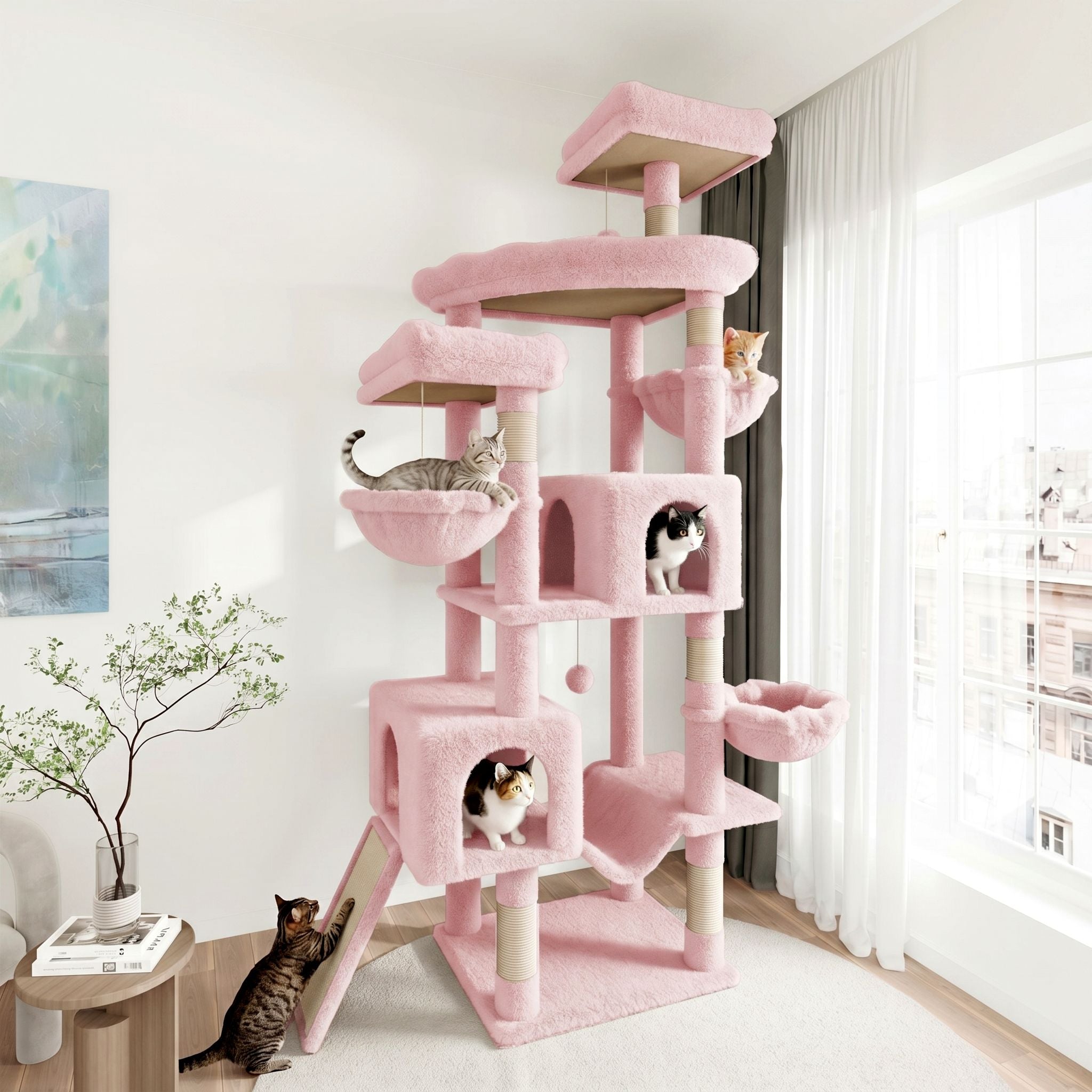 Merrland 82" Multi-Level Large Cat Tree Tower for Indoor Kitties, Cat Furniture with Plush Condo Hammock Top Perch, Sisal Scratching Posts & Ramp