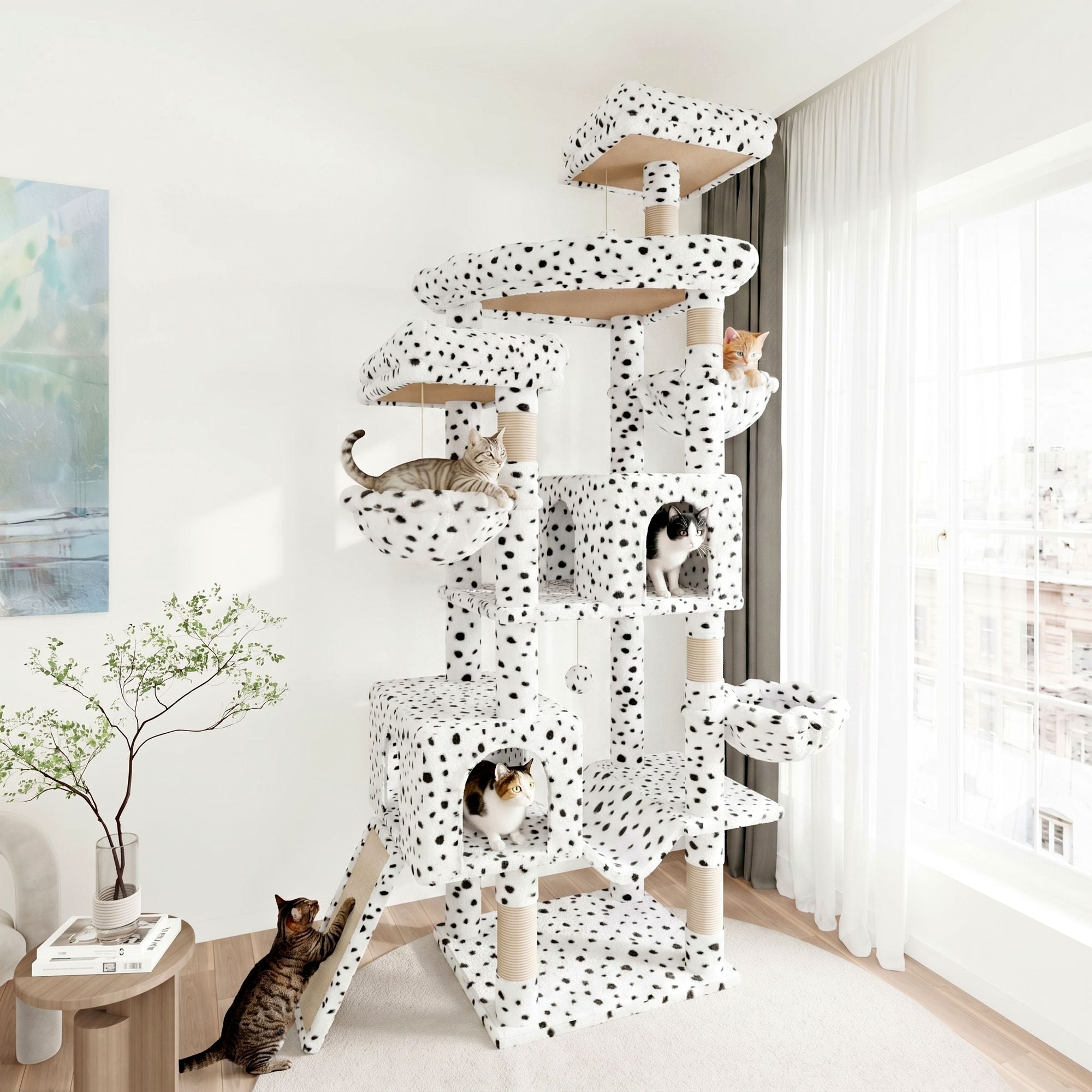 Merrland 82" Multi-Level Large Cat Tree Tower for Indoor Kitties, Cat Furniture with Plush Condo Hammock Top Perch, Sisal Scratching Posts & Ramp