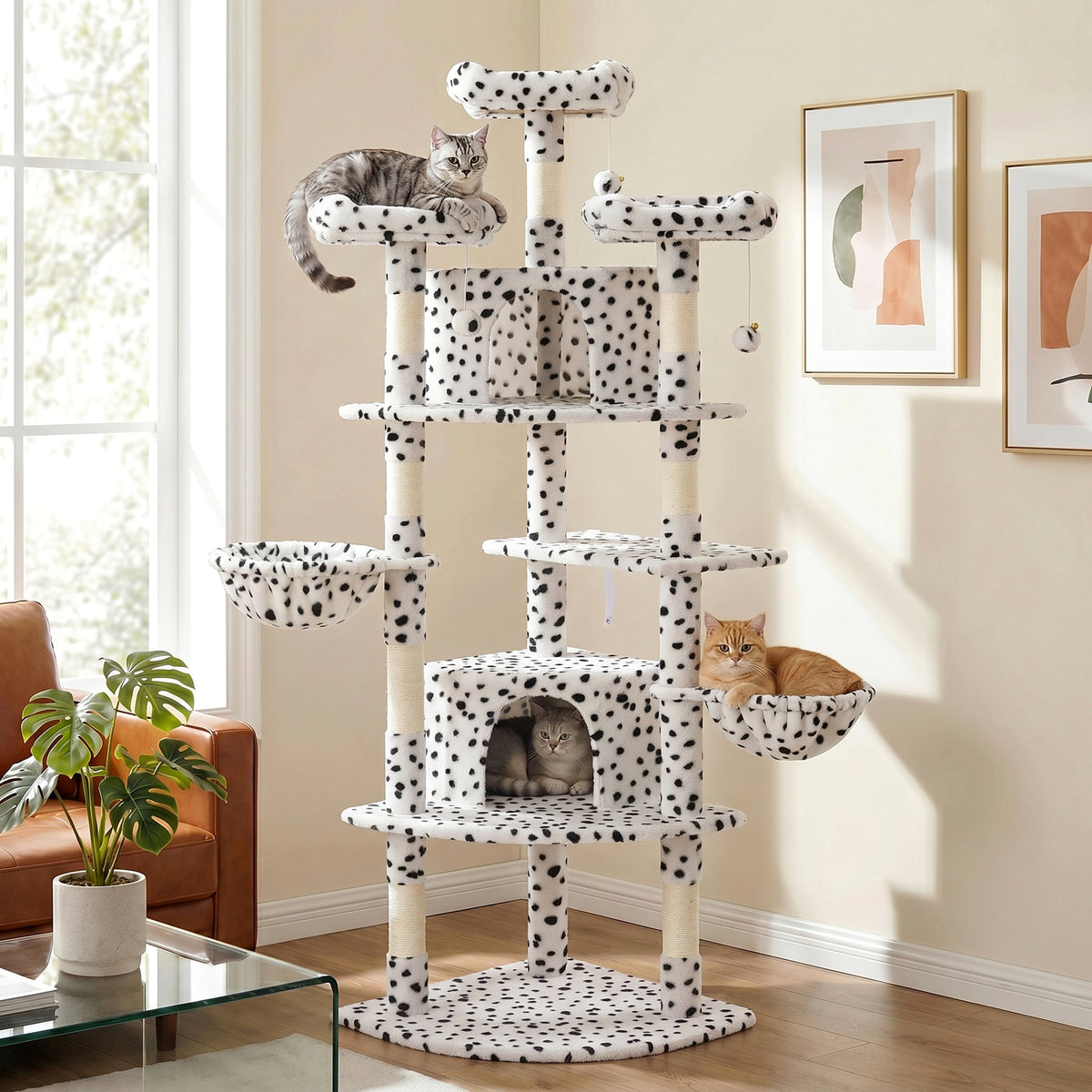 Merrland 73" Large Cat Tree Tower for Indoor Cats, Fan-Shaped Base Multi-Level Cat Condo with Top Perches, Cat Baskets & Sisal Scratching Posts