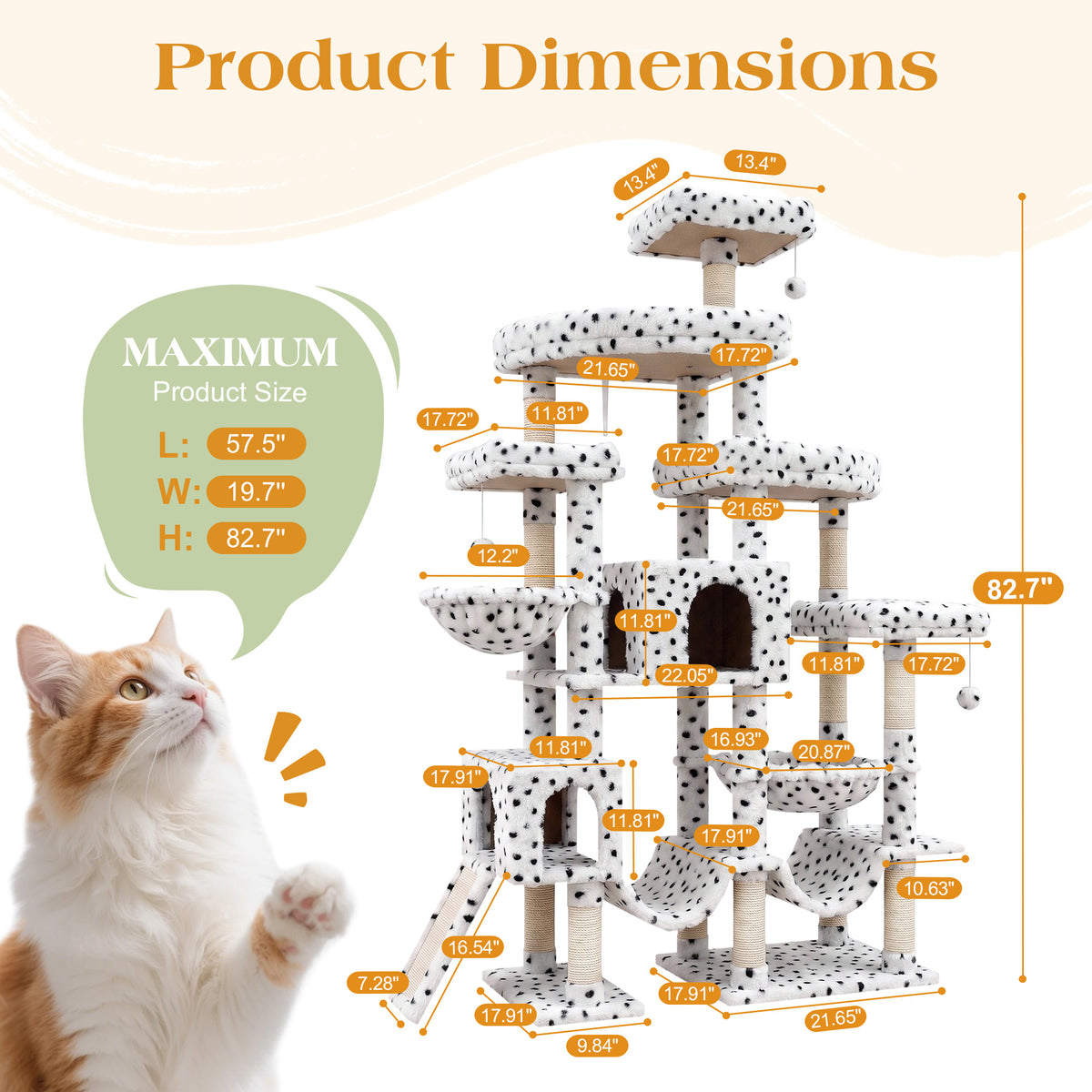 Merrland 83" Multi-Level Large Cat Tree with 2 Condos, Plush Perches, Sisal Scratching Posts, Hammocks & Toys for All Cats