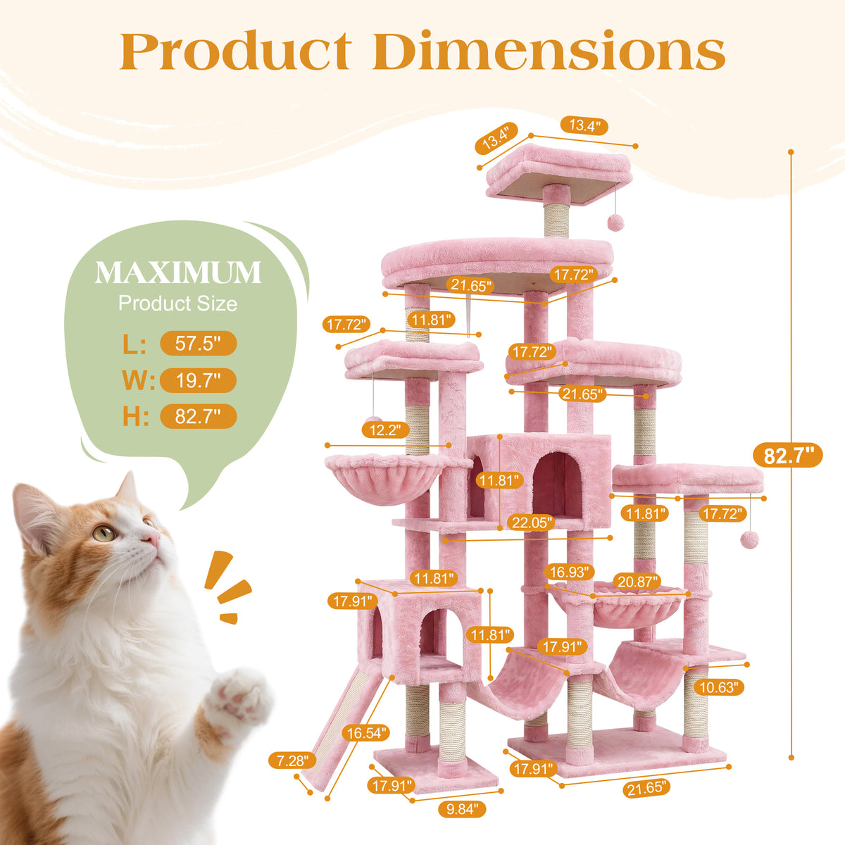Merrland 83" Multi-Level Large Cat Tree with 2 Condos, Plush Perches, Sisal Scratching Posts, Hammocks & Toys for All Cats