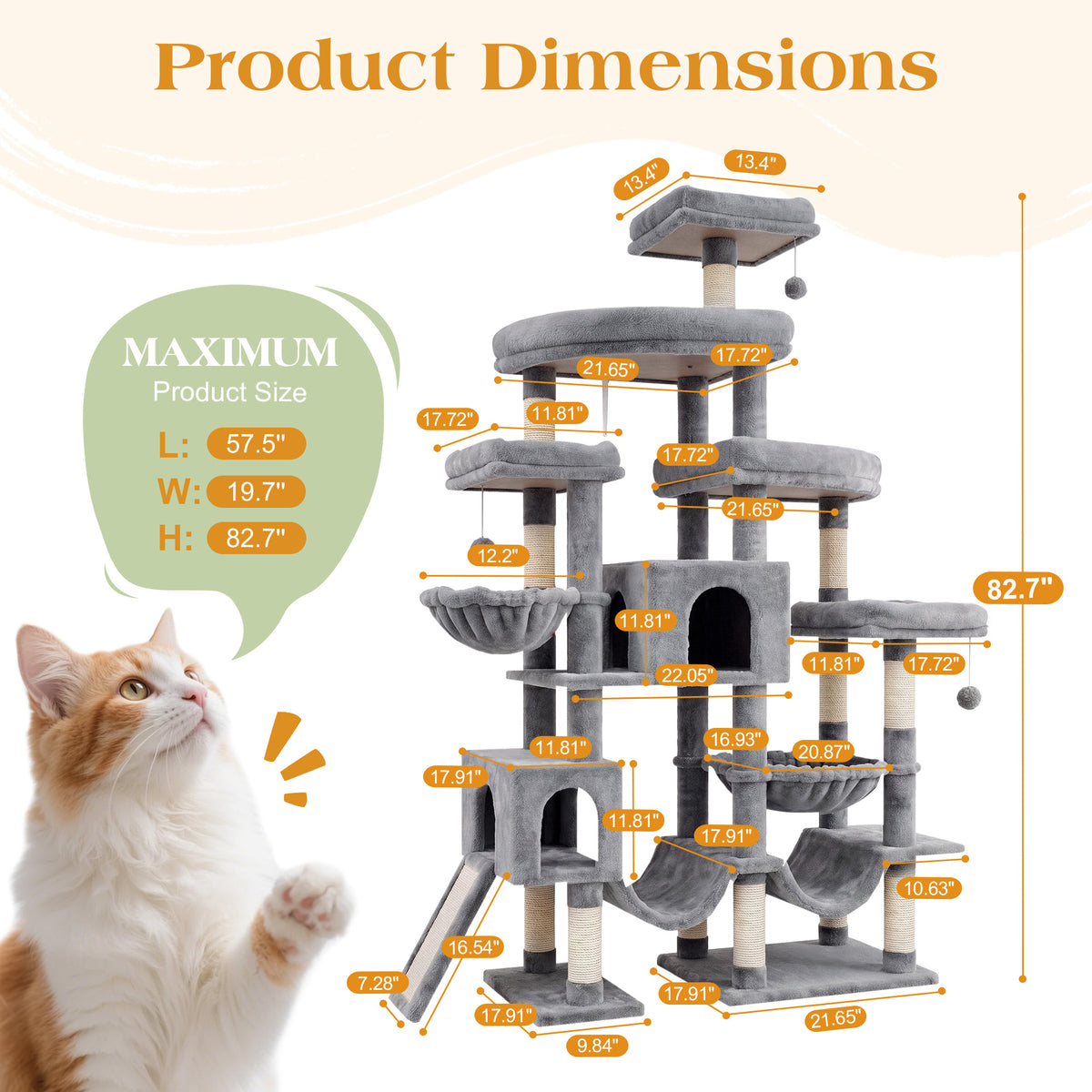 Merrland 83" Multi-Level Large Cat Tree with 2 Condos, Plush Perches, Sisal Scratching Posts, Hammocks & Toys for All Cats