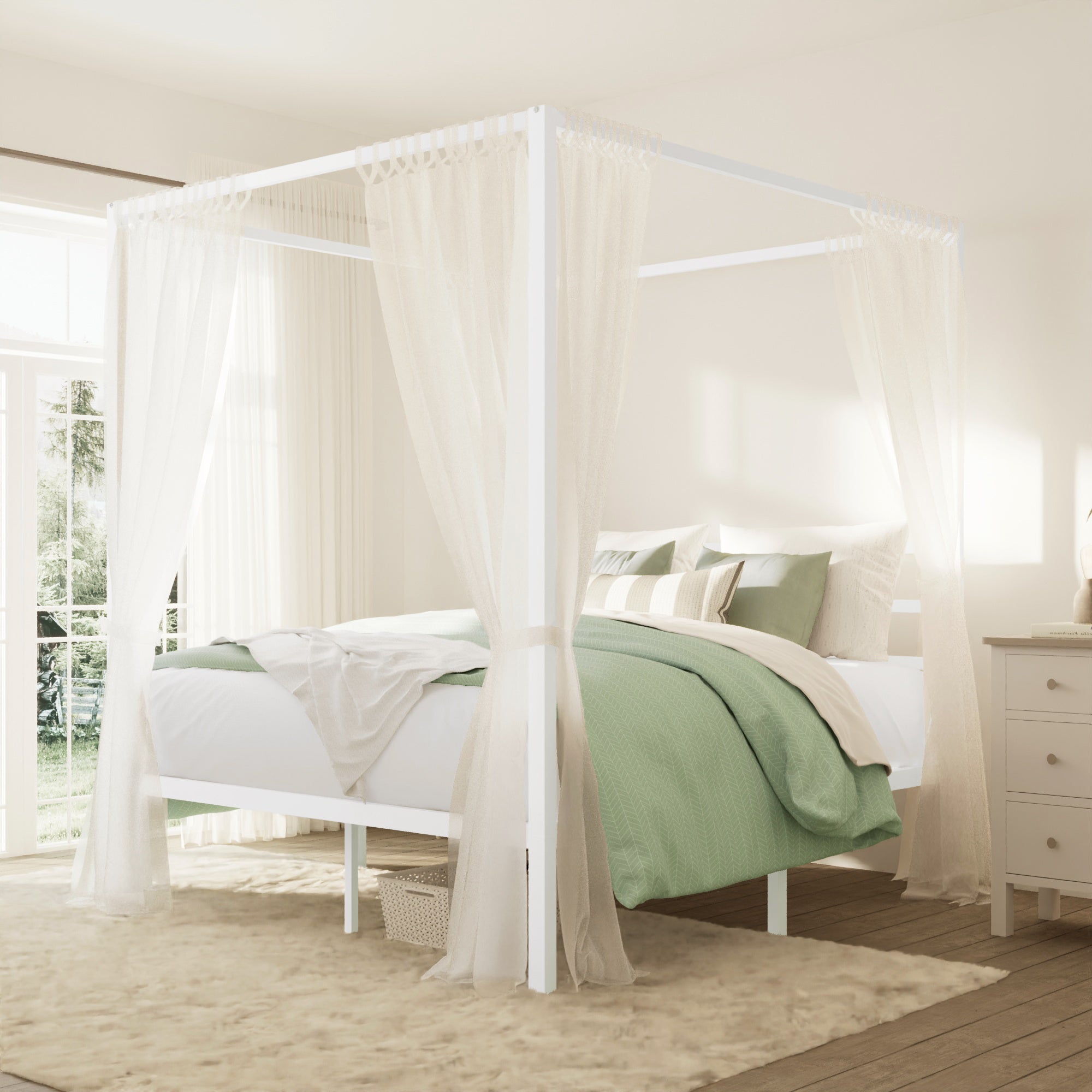 Merrland Size Bed Frame, Canopy Platform Bed with Metal Headboard, No Box Spring Needed.