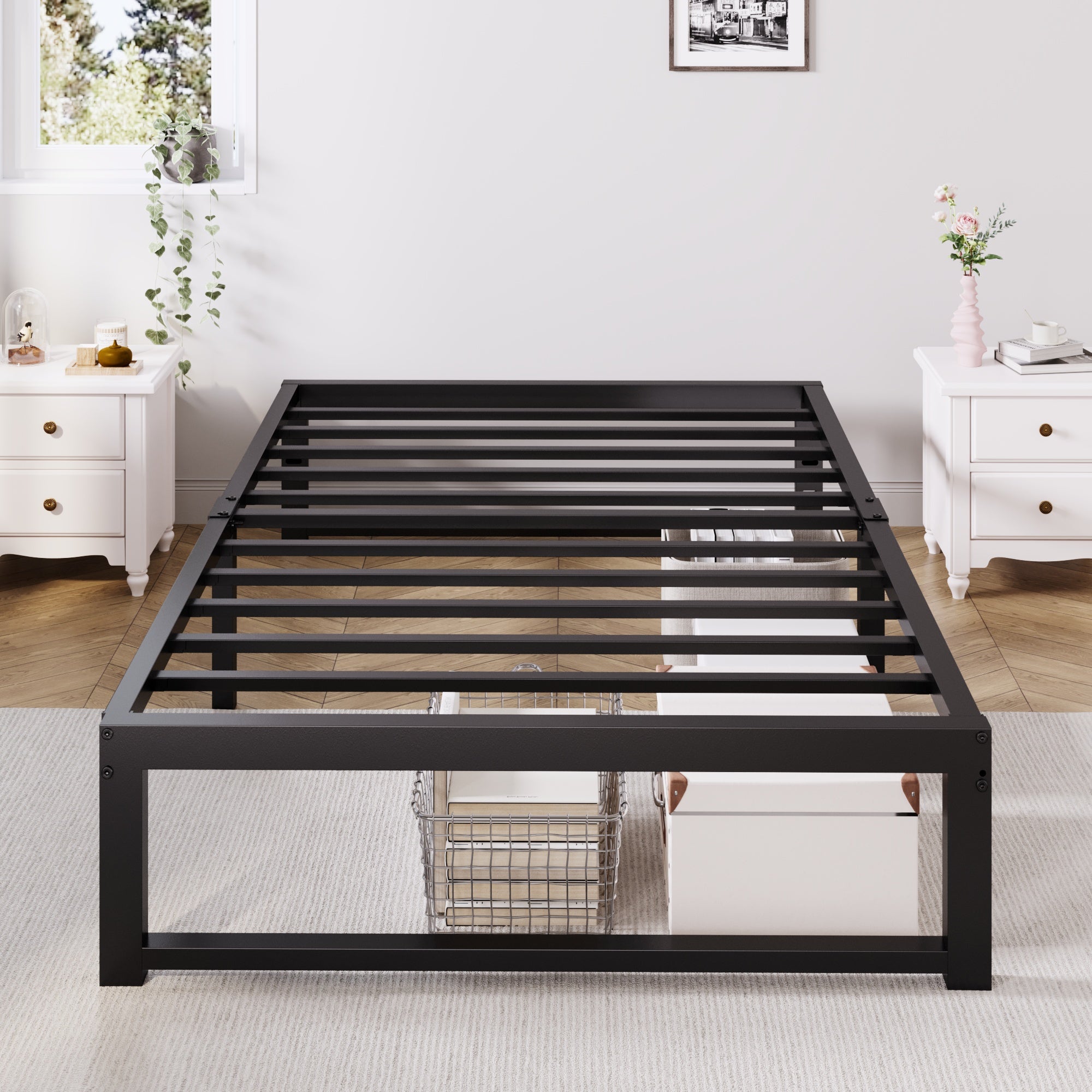 Merrland 14" Metal Platform Bed Frame, Heavy-Duty, Reinforced Steel Structure, Ample Under-Bed Storage, No Box Spring Needed