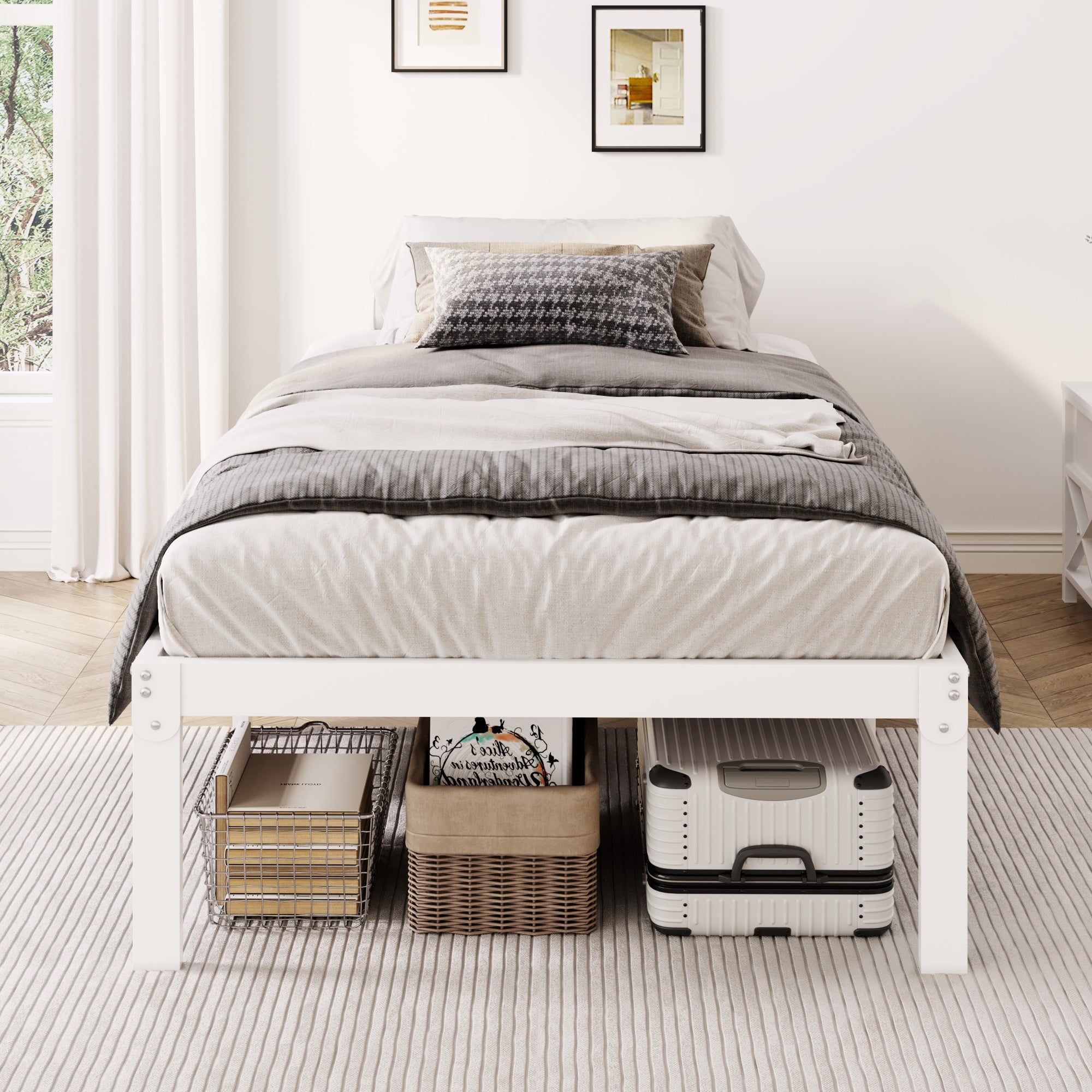 Merrland 12 Inch Metal Platform Bed Frame, Heavy-Duty, Under-Bed Storage Space, Easy Assembly, Headboard Compatible