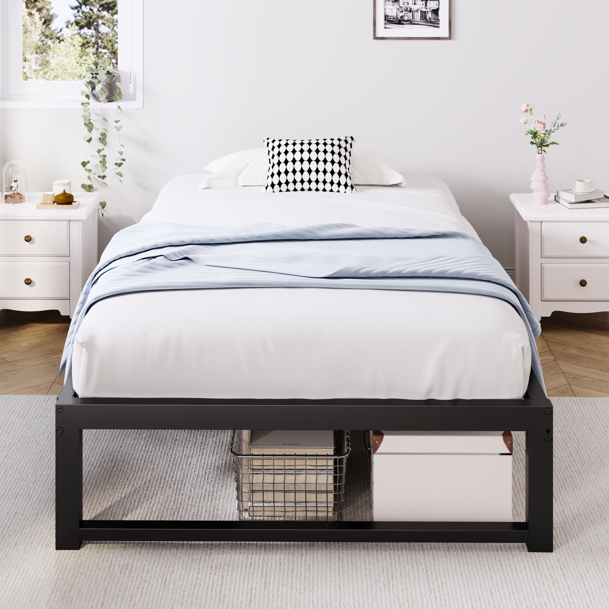 Merrland 14" Metal Platform Bed Frame, Heavy-Duty, Reinforced Steel Structure, Ample Under-Bed Storage, No Box Spring Needed