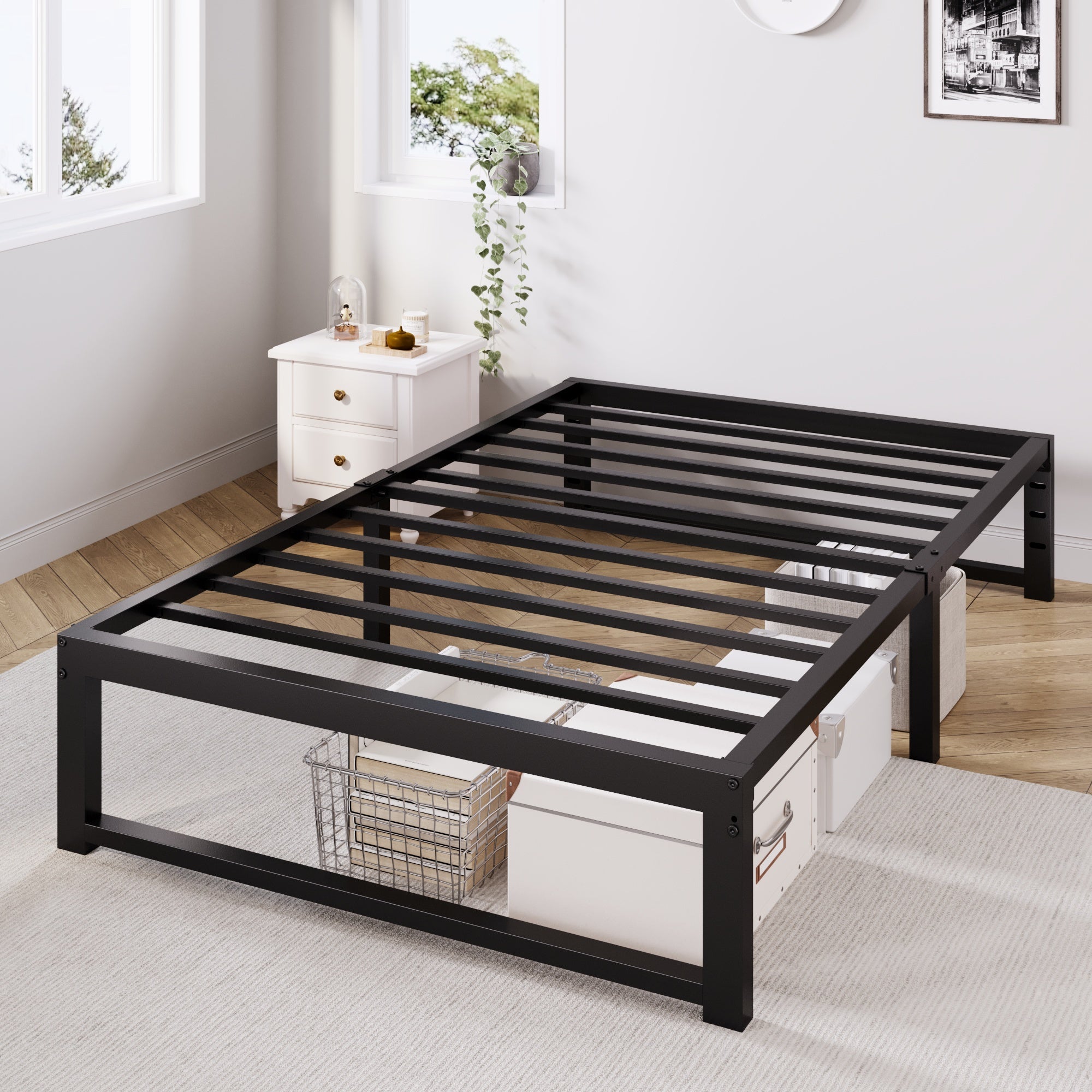 Merrland 14" Metal Platform Bed Frame, Heavy-Duty, Reinforced Steel Structure, Ample Under-Bed Storage, No Box Spring Needed
