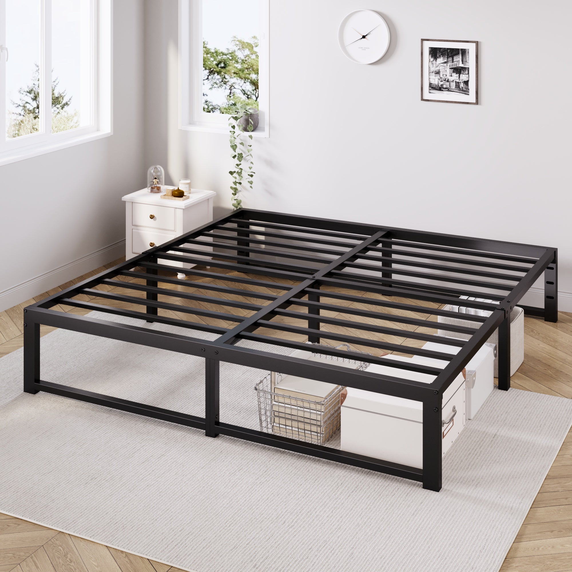 Merrland 14" Metal Platform Bed Frame, Heavy-Duty, Reinforced Steel Structure, Ample Under-Bed Storage, No Box Spring Needed