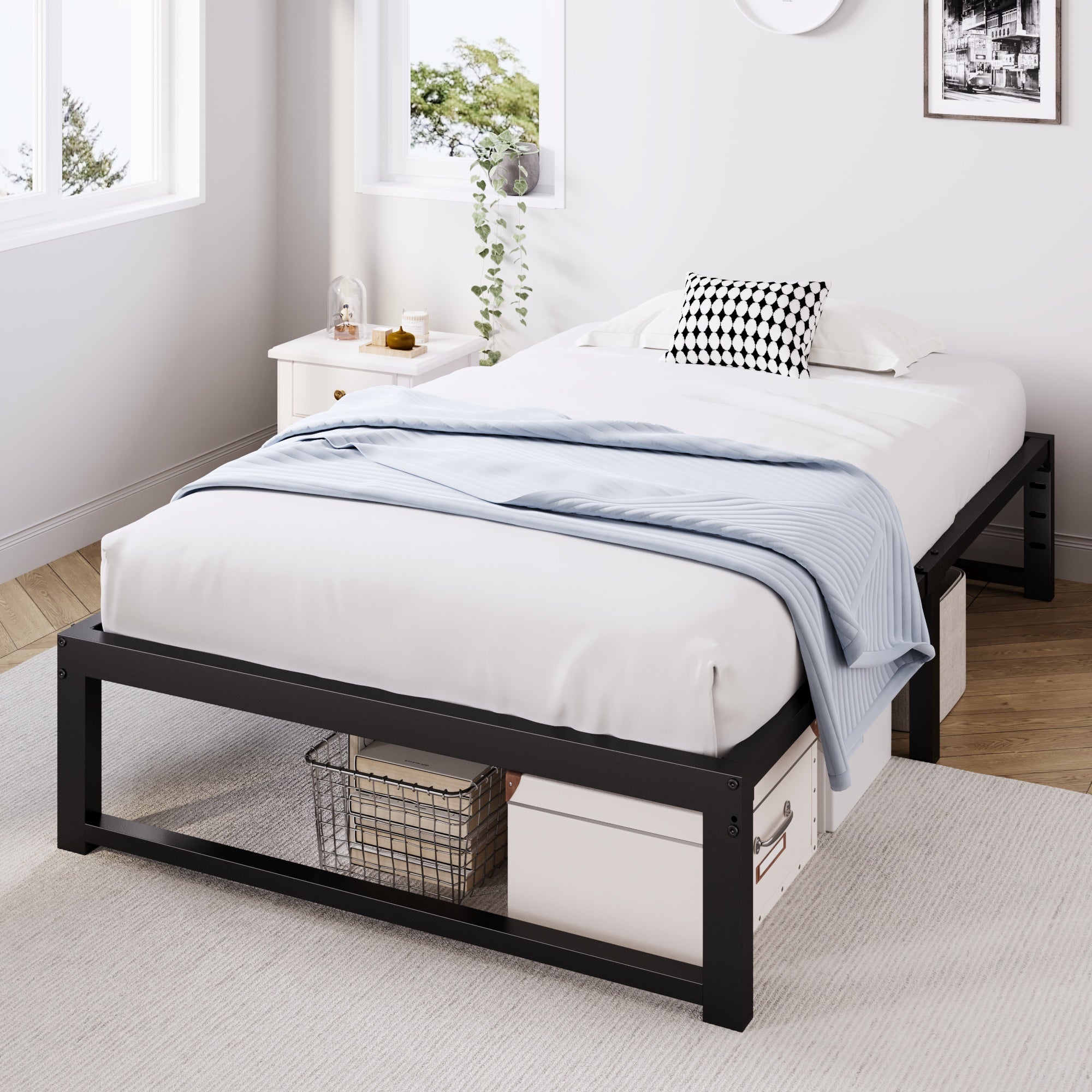 Merrland 14" Metal Platform Bed Frame, Heavy-Duty, Reinforced Steel Structure, Ample Under-Bed Storage, No Box Spring Needed