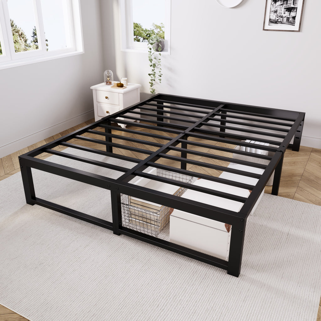 Merrland 14" Queen Metal Platform Bed Frame, Heavy-Duty, Reinforced Steel Structure, Ample Under-Bed Storage, No Box Spring Needed