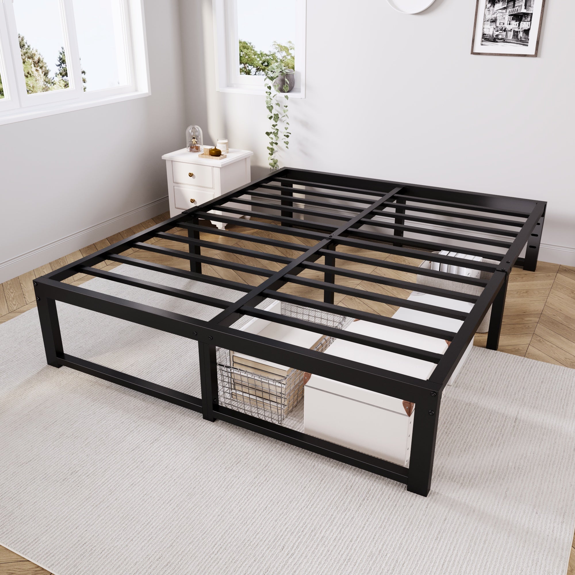Merrland 14" Metal Platform Bed Frame, Heavy-Duty, Reinforced Steel Structure, Ample Under-Bed Storage, No Box Spring Needed