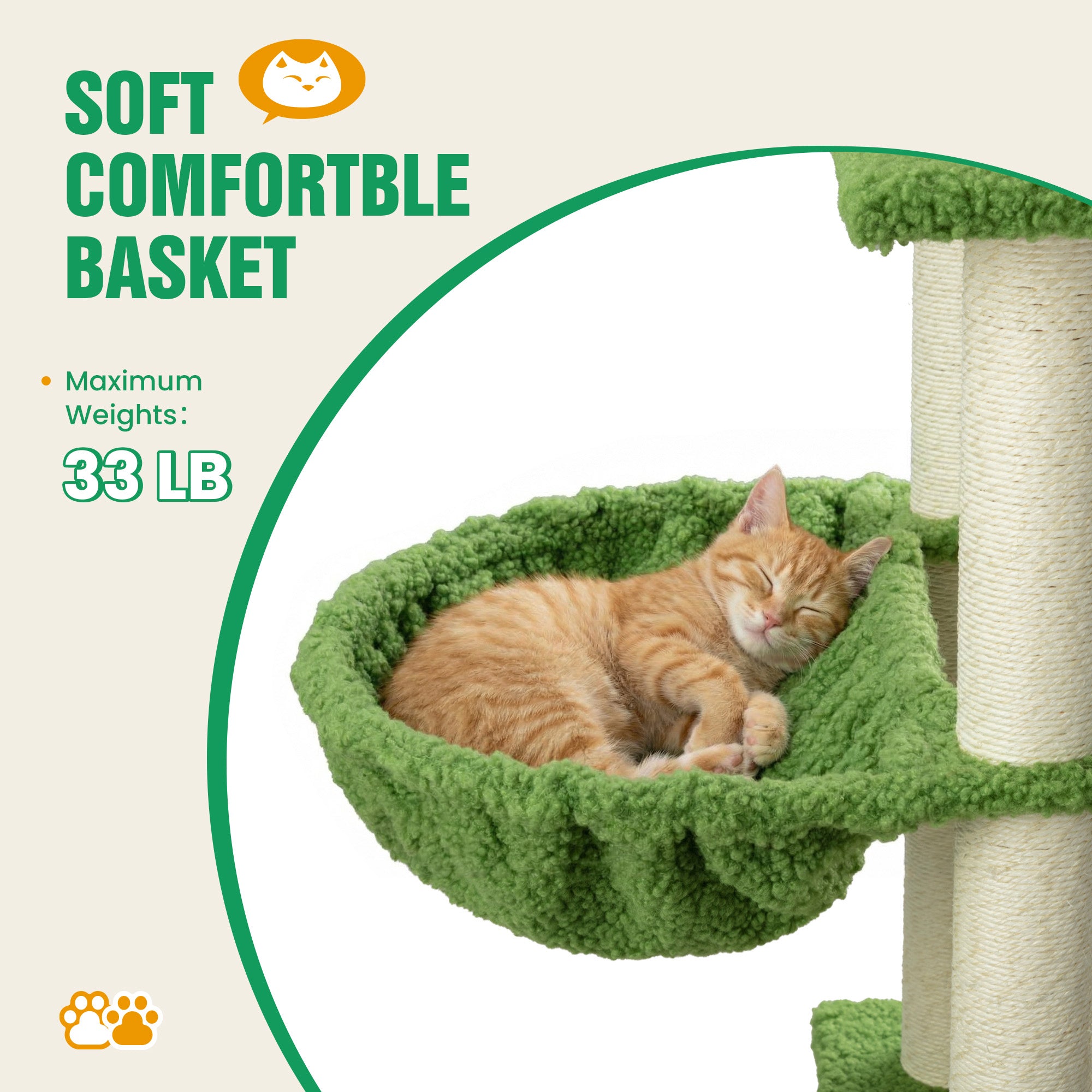 Merrland 82" Cat Tree for Indoor Cats and Kittens, Multi-Level Cat Tower with Teddy Fleece, Rattan Condo,, Basket, Hammock, Dual-Sided Cushion Design, Green