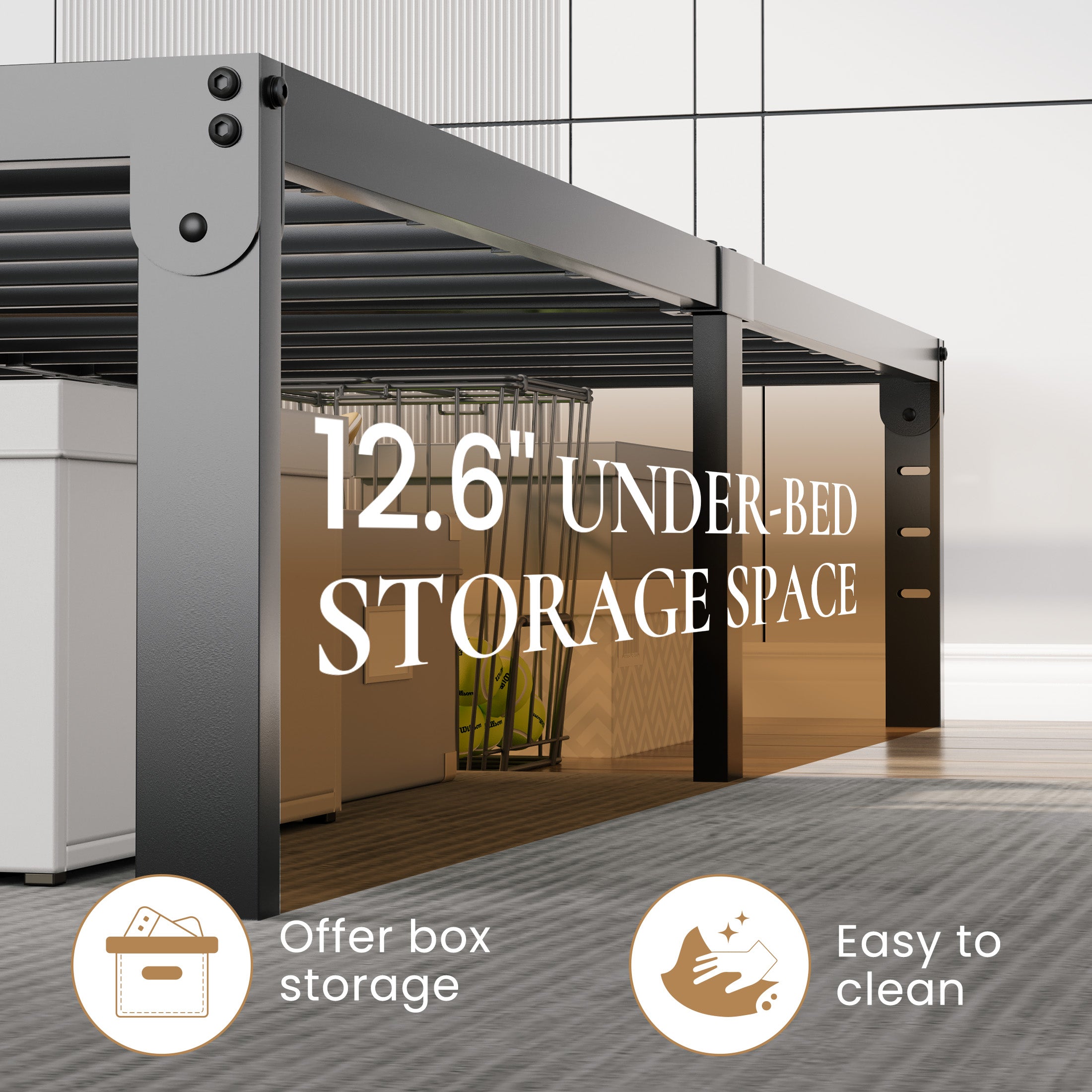 Merrland 14 Inch Bed Frame, Heavy Duty Metal Platform with Storage, Steel Slat Support, Easy Assembly