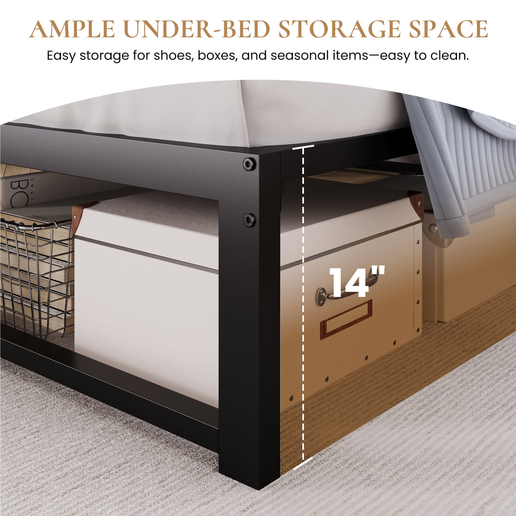 Merrland 14" Metal Platform Bed Frame, Heavy-Duty, Reinforced Steel Structure, Ample Under-Bed Storage, No Box Spring Needed
