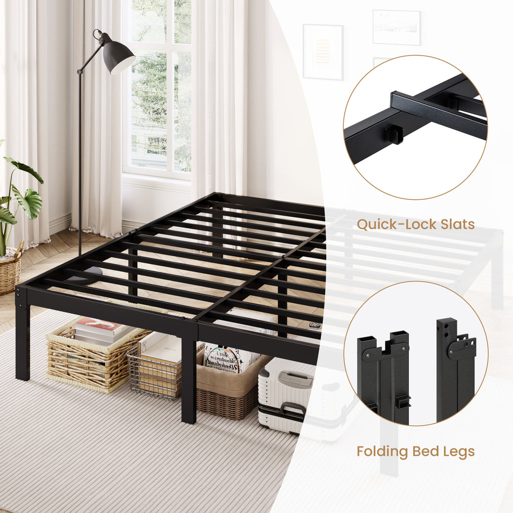 Merrland Metal Platform Bed Frame, 12" Tall with Under-Bed Storage Space, Heavy Duty, Noise-Free, No Box Spring Needed, Black