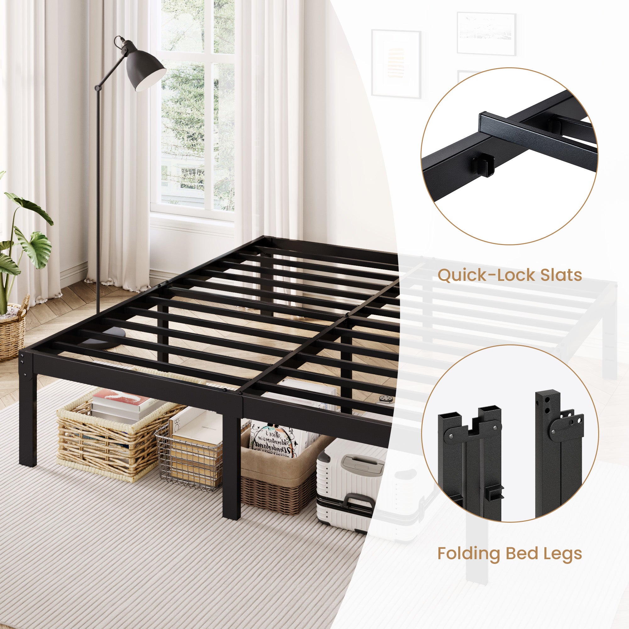 Merrland Metal Platform Bed Frame, 12" Tall with Under-Bed Storage Space, Heavy Duty, Noise-Free, No Box Spring Needed, Black
