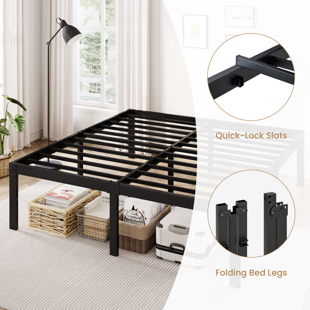 Merrland Metal Platform Bed Frame, 18 Inch Tall with Large Under-Bed Storage Space, Heavy Duty, Noise-Free, No Box Spring Needed, Black