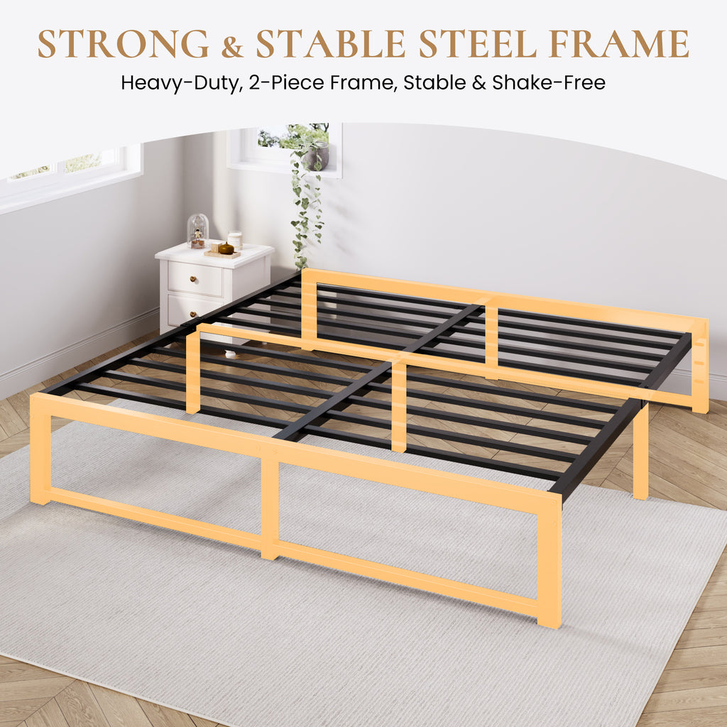 Merrland 14" Metal Platform Bed Frame, Heavy-Duty, Reinforced Steel Structure, Ample Under-Bed Storage, No Box Spring Needed