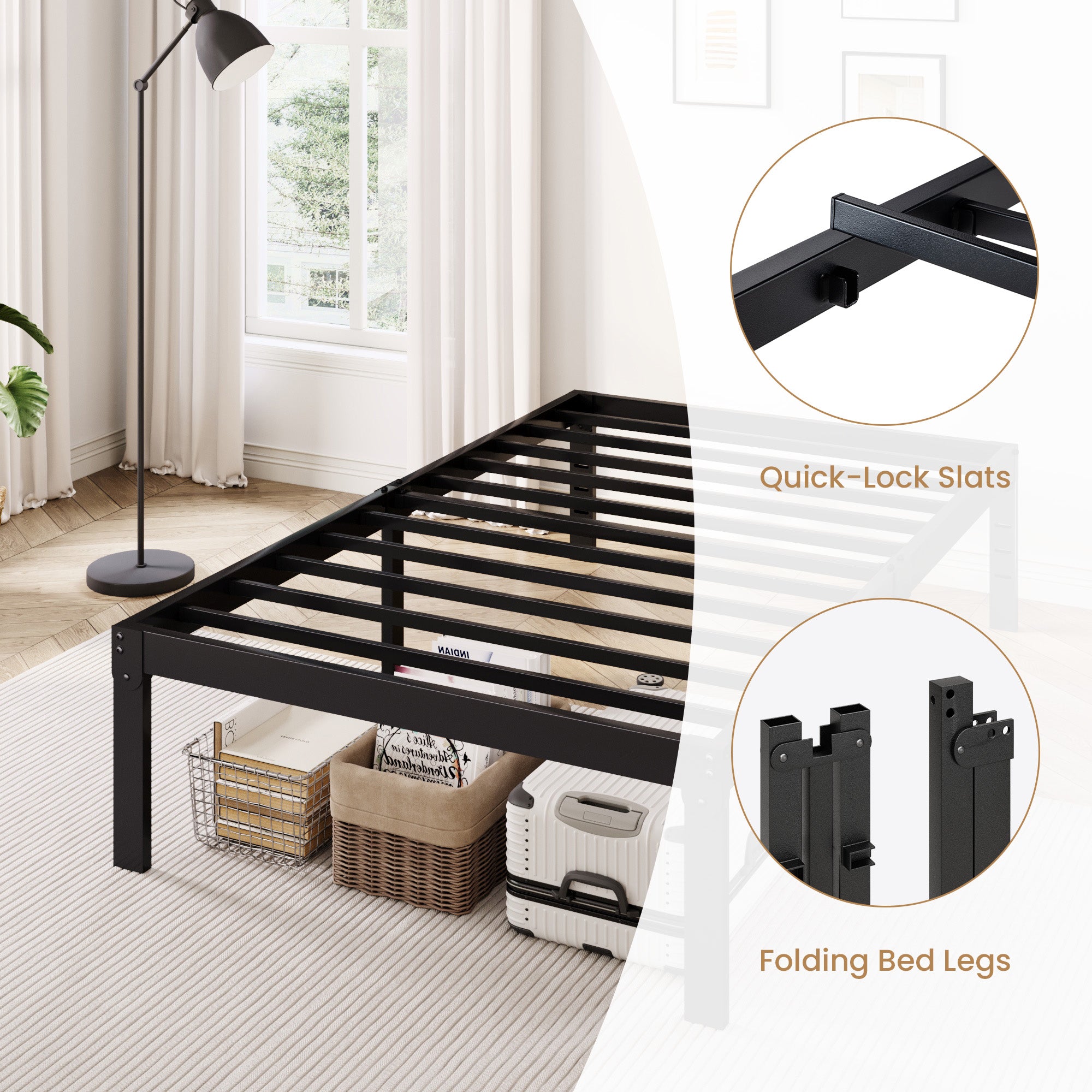 Merrland Metal Platform Bed Frame, 12" Tall with Under-Bed Storage Space, Heavy Duty, Noise-Free, No Box Spring Needed, Black