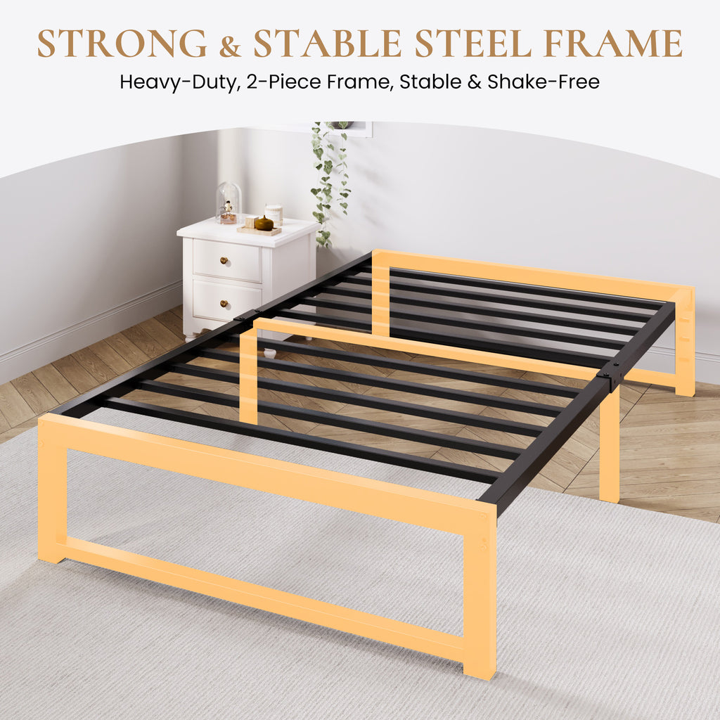 Merrland 14" Metal Platform Bed Frame, Heavy-Duty, Reinforced Steel Structure, Ample Under-Bed Storage, No Box Spring Needed