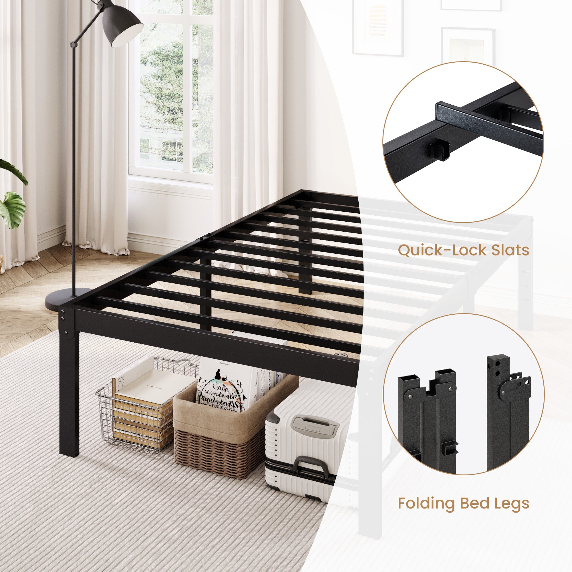 Merrland Metal Platform Bed Frame, 18 Inch Tall with Large Under-Bed Storage Space, Heavy Duty, Noise-Free, No Box Spring Needed, Black