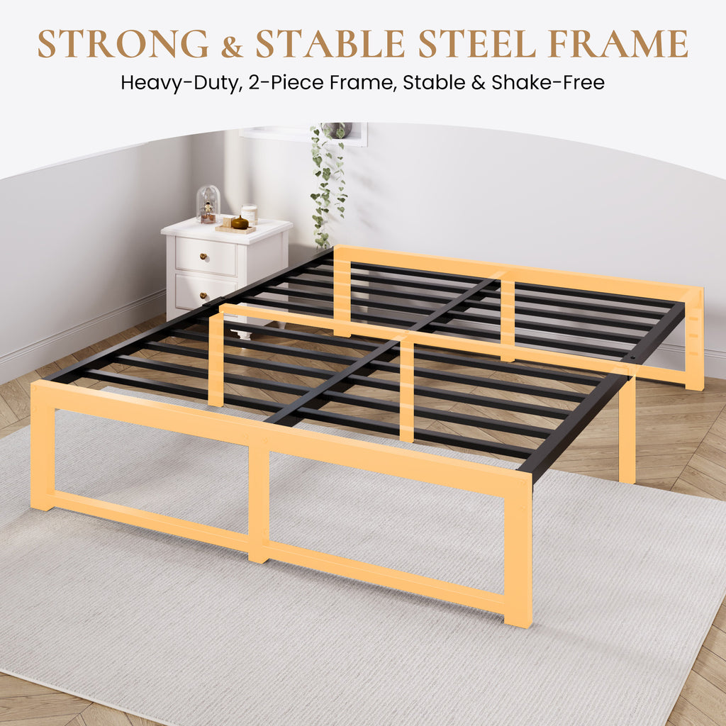 Merrland 14" Metal Platform Bed Frame, Heavy-Duty, Reinforced Steel Structure, Ample Under-Bed Storage, No Box Spring Needed