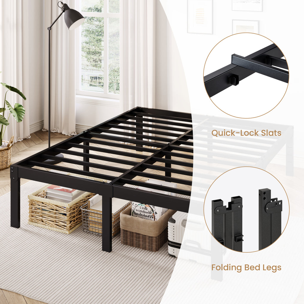 Merrland Metal Platform Bed Frame, 12" Tall with Under-Bed Storage Space, Heavy Duty, Noise-Free, No Box Spring Needed, Black