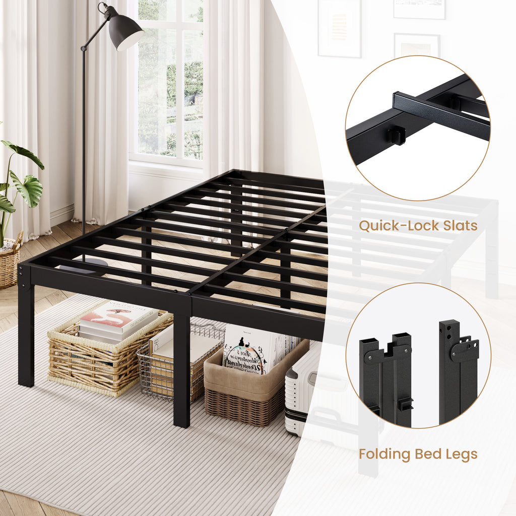Merrland Metal Platform Bed Frame, 18 Inch Tall with Large Under-Bed Storage Space, Heavy Duty, Noise-Free, No Box Spring Needed, Black