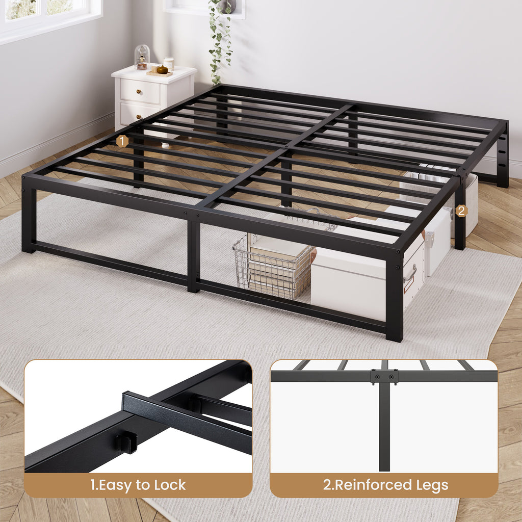 Merrland 14" Metal Platform Bed Frame, Heavy-Duty, Reinforced Steel Structure, Ample Under-Bed Storage, No Box Spring Needed