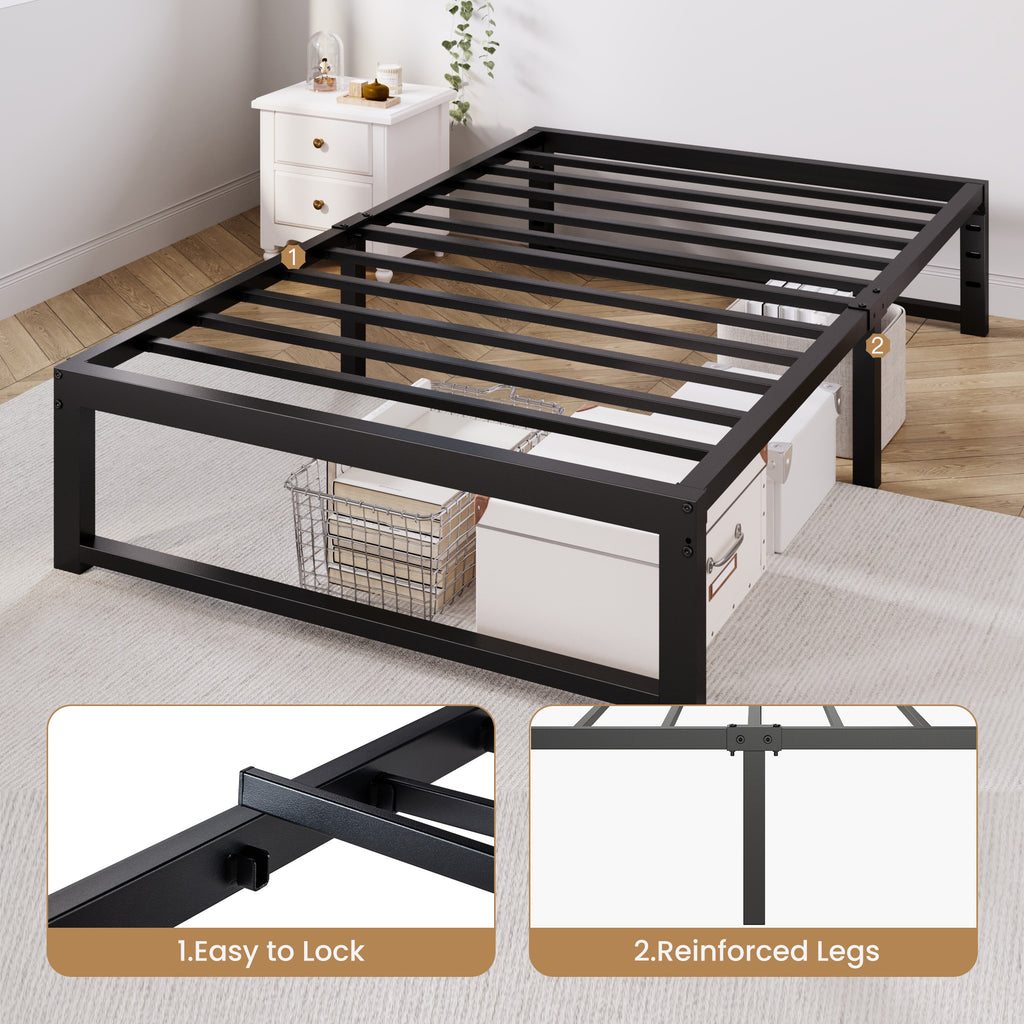 Merrland 14" Metal Platform Bed Frame, Heavy-Duty, Reinforced Steel Structure, Ample Under-Bed Storage, No Box Spring Needed