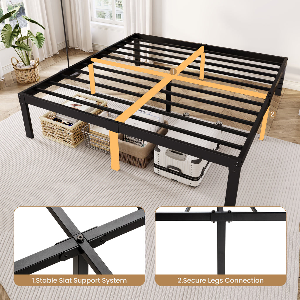 Merrland Metal Platform Bed Frame, 12" Tall with Under-Bed Storage Space, Heavy Duty, Noise-Free, No Box Spring Needed, Black