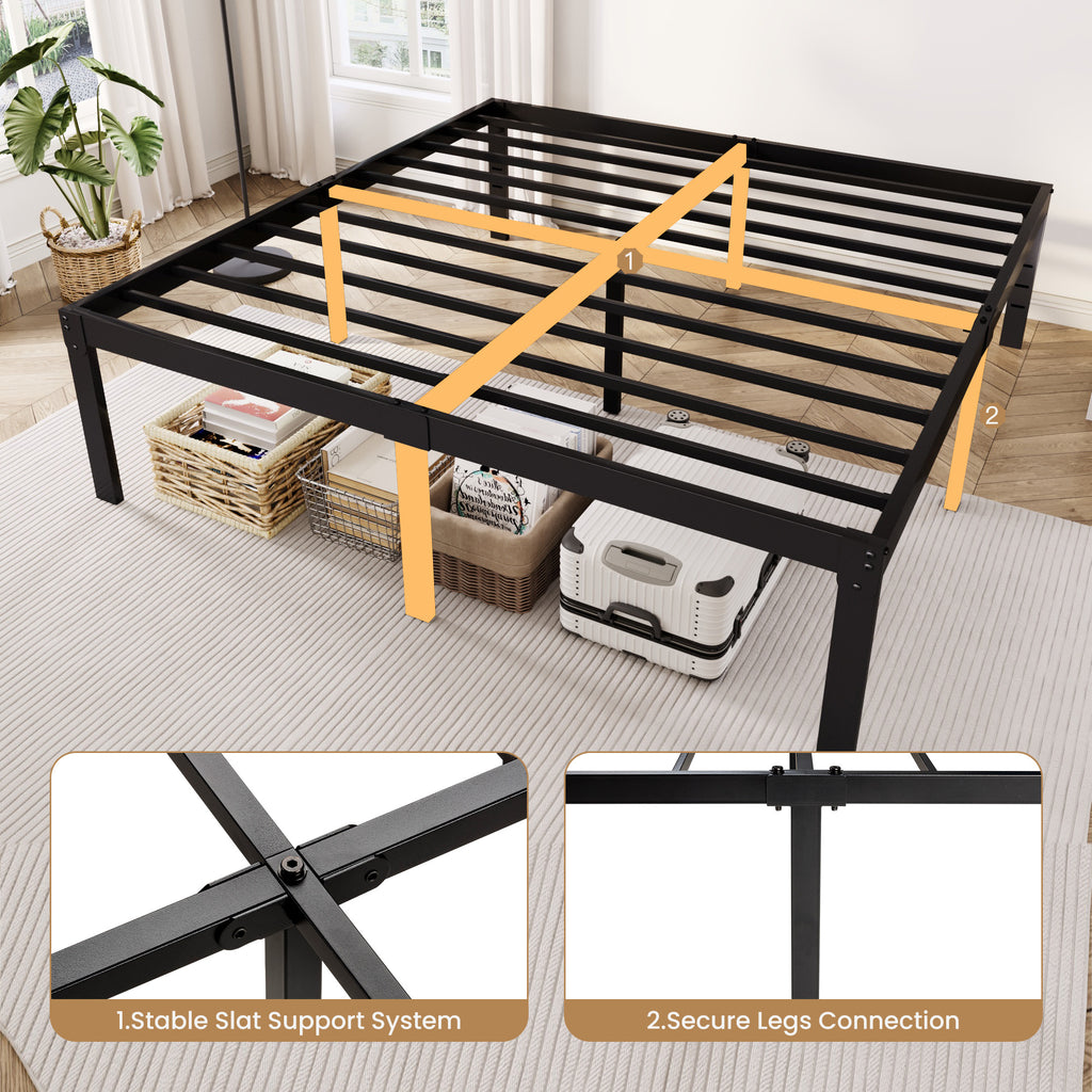 Merrland Metal Platform Bed Frame, 18 Inch Tall with Large Under-Bed Storage Space, Heavy Duty, Noise-Free, No Box Spring Needed, Black