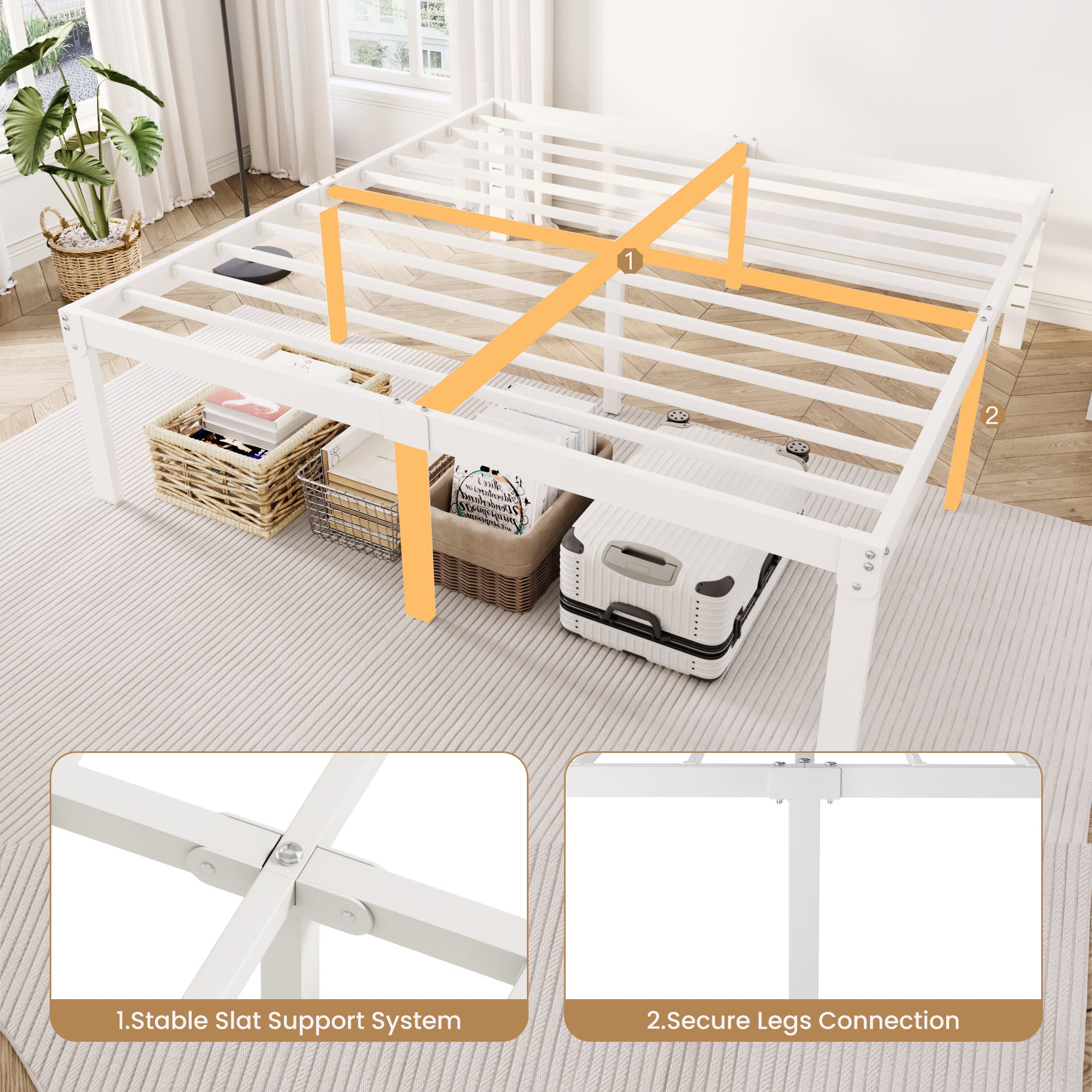 Merrland Metal Platform Bed Frame, 18 Inch Tall with Large Under-Bed Storage Space, Heavy Duty, Noise-Free, No Box Spring Needed, Black