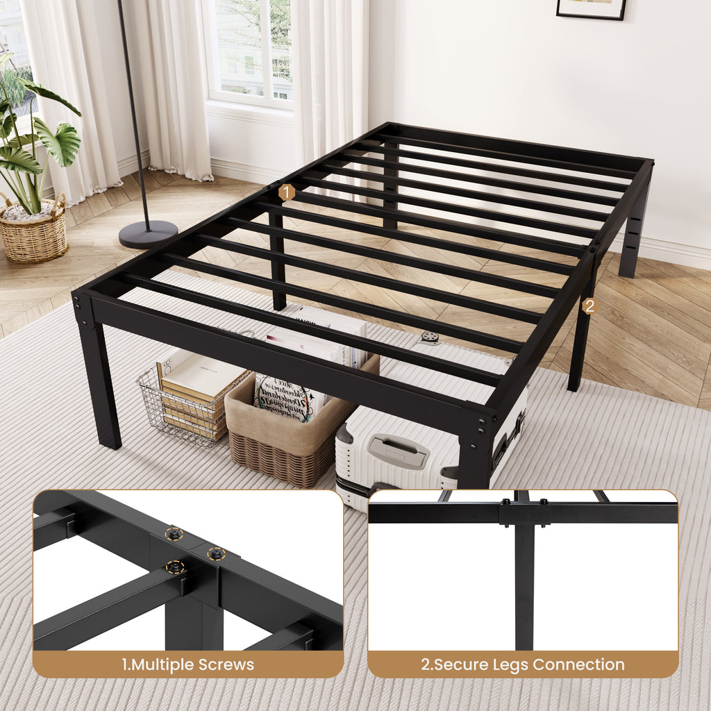 Merrland Metal Platform Bed Frame, 18 Inch Tall with Large Under-Bed Storage Space, Heavy Duty, Noise-Free, No Box Spring Needed, Black