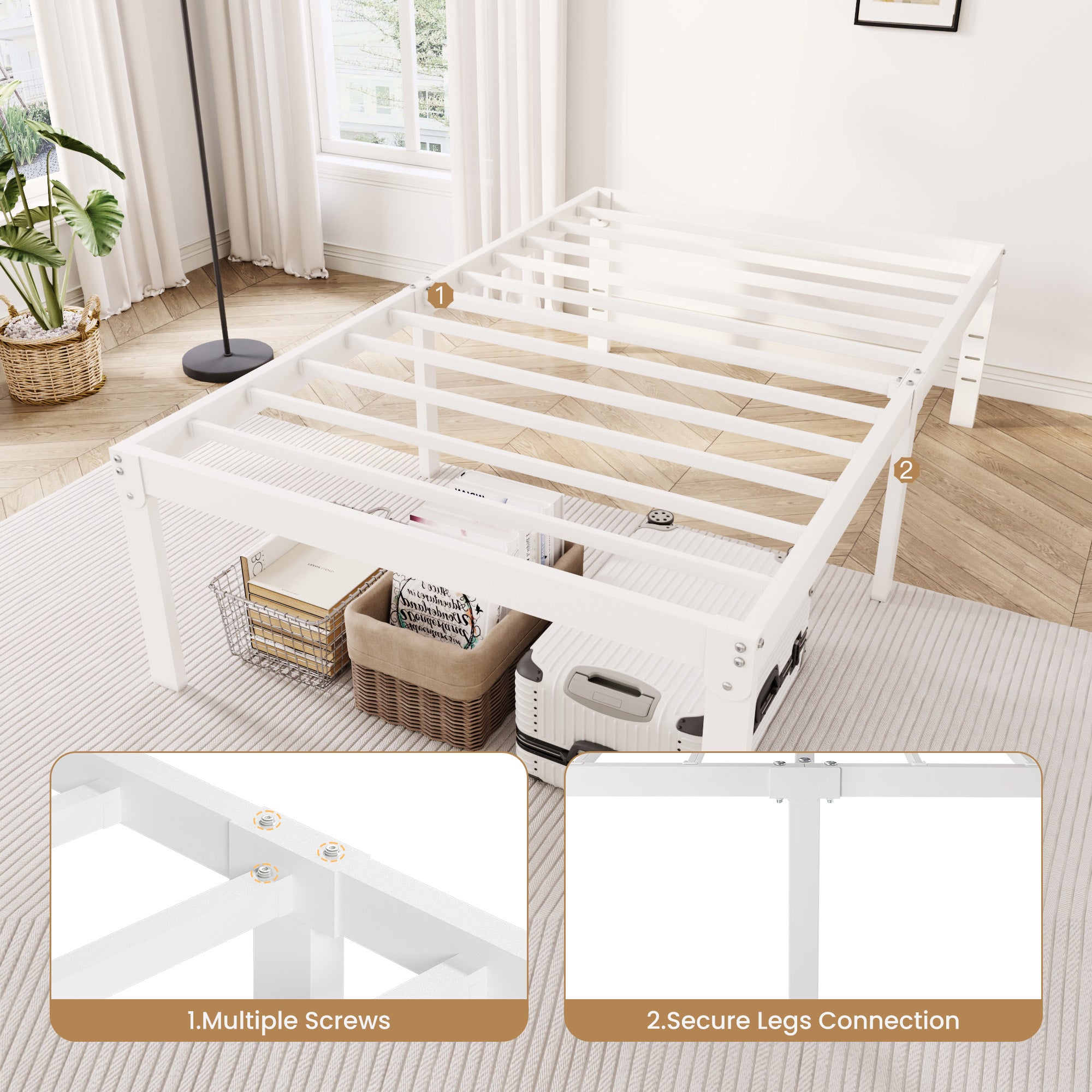 Merrland Metal Platform Bed Frame, 18 Inch Tall with Large Under-Bed Storage Space, Heavy Duty, Noise-Free, No Box Spring Needed, Black