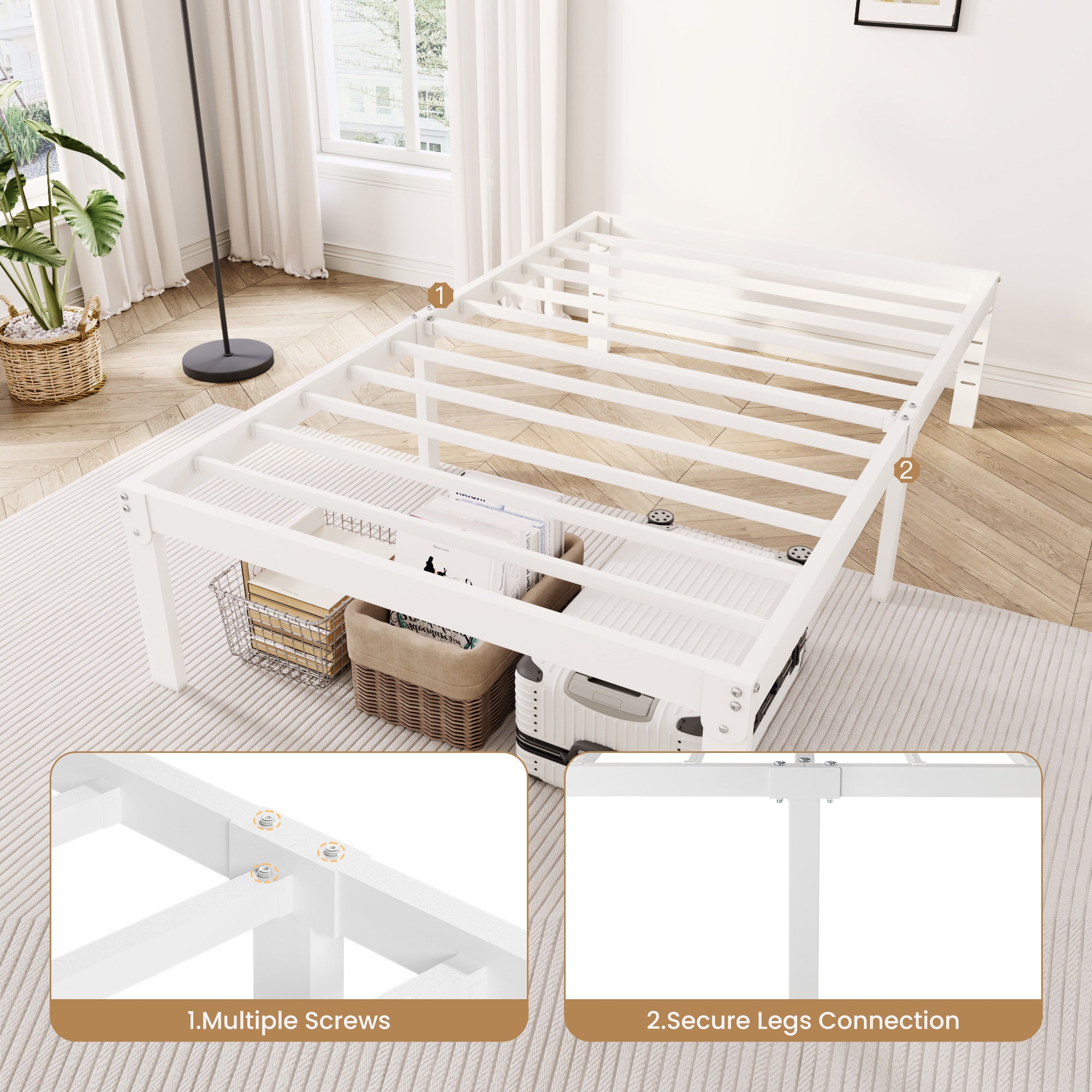Merrland Metal Platform Bed Frame, 12" Tall with Under-Bed Storage Space, Heavy Duty, Noise-Free, No Box Spring Needed, Black