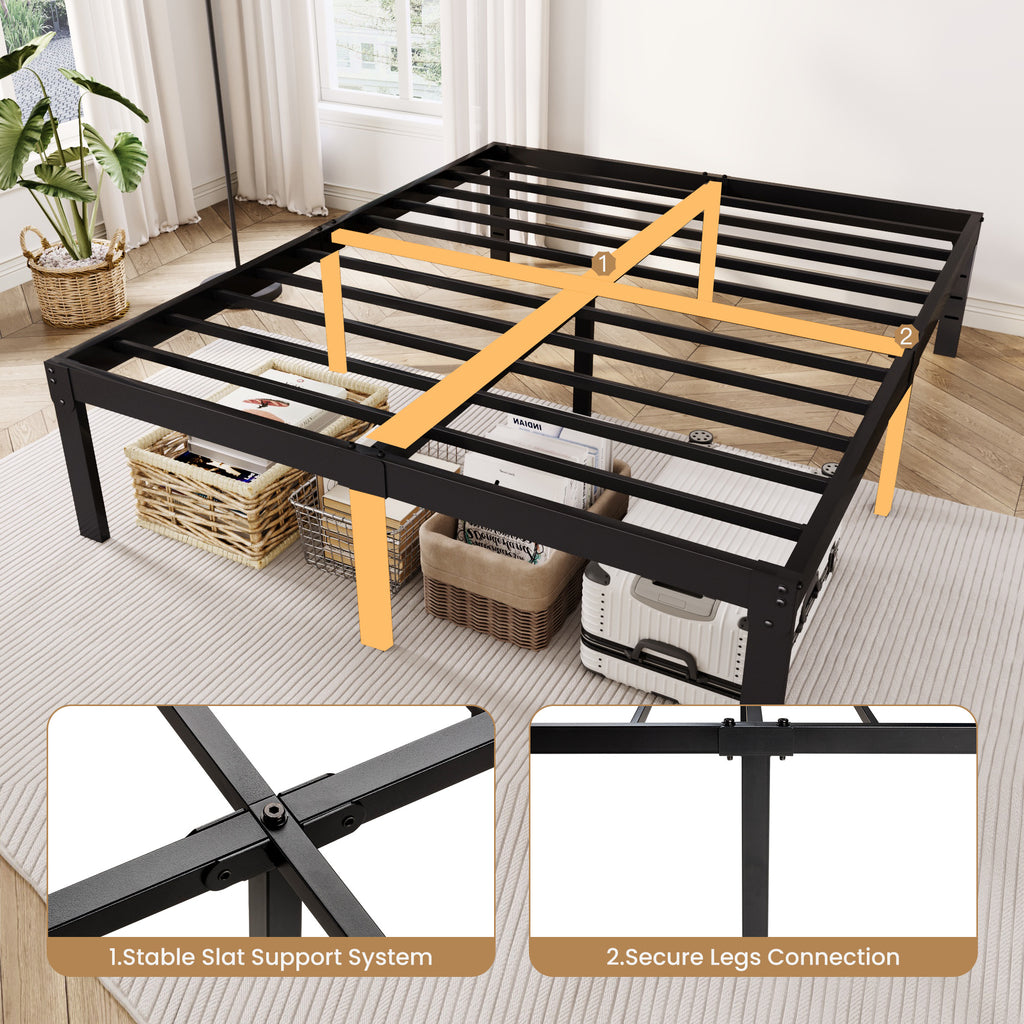 Merrland Metal Platform Bed Frame, 12" Tall with Under-Bed Storage Space, Heavy Duty, Noise-Free, No Box Spring Needed, Black