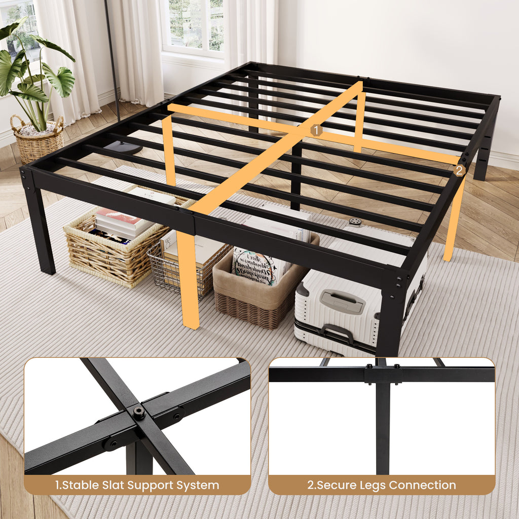 Merrland Metal Platform Bed Frame, 18 Inch Tall with Large Under-Bed Storage Space, Heavy Duty, Noise-Free, No Box Spring Needed, Black